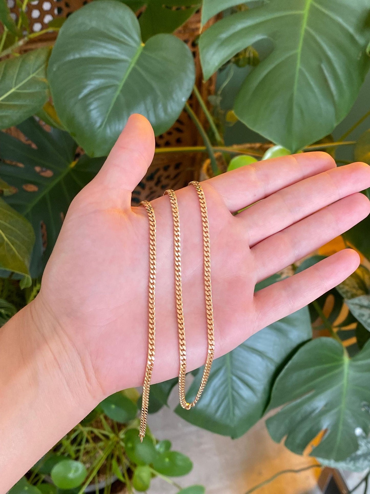 Vintage Solid 12k Yellow Gold Flat Curb Chain Necklace - 20 inches
