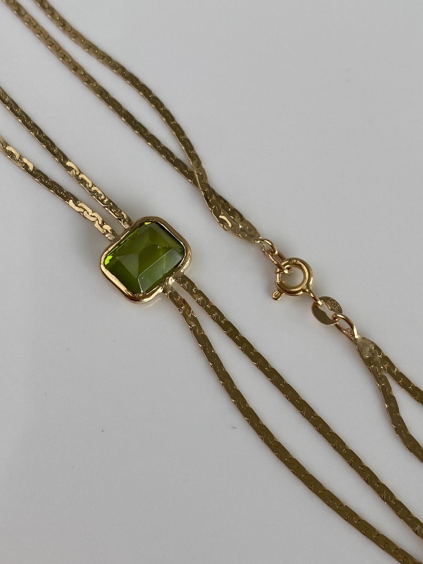 Vintage Solid 14k Yellow Gold Light & Dark Green Spinel Yellow and Pink Sapphire C Link Chain Necklace - 31.5 inches