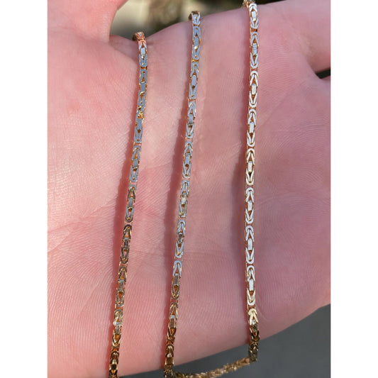 Vintage Solid 14k Yellow Gold Square Byzantine Chain Necklace - 23.75 inches