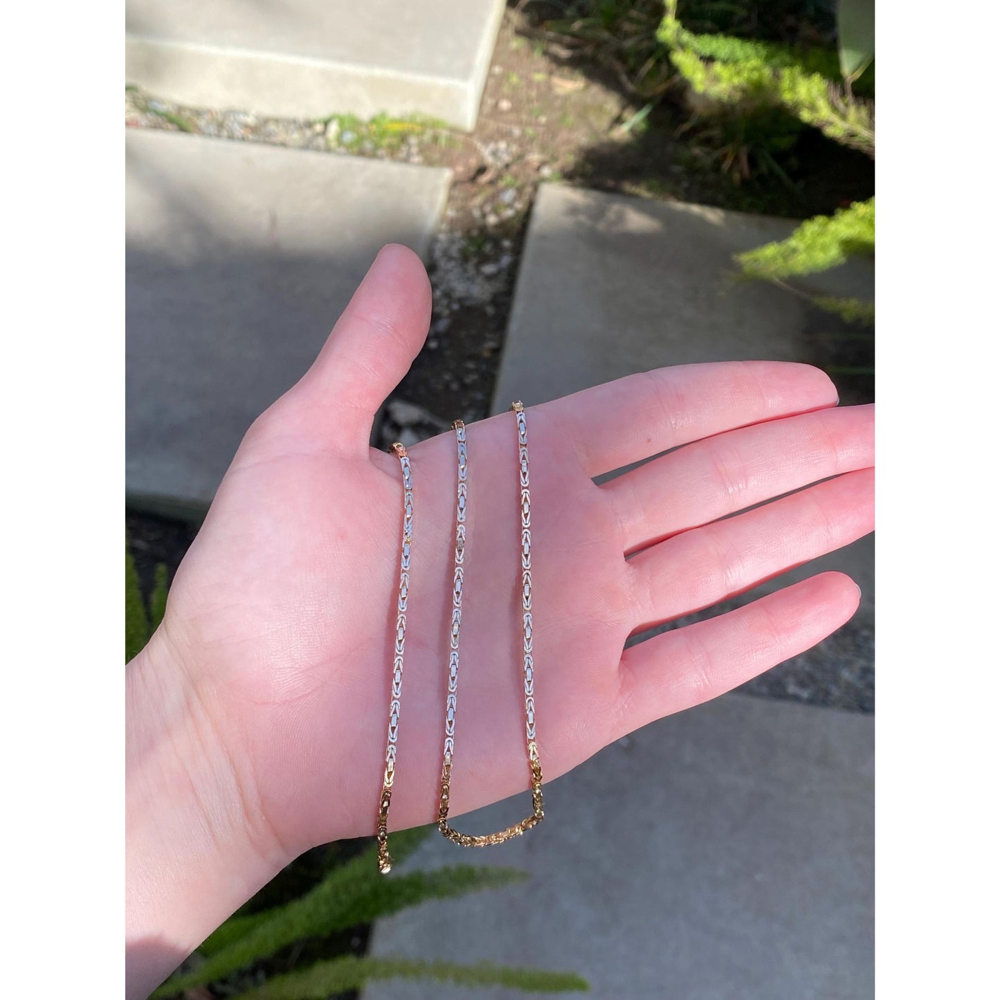 Vintage Solid 14k Yellow Gold Square Byzantine Chain Necklace - 23.75 inches