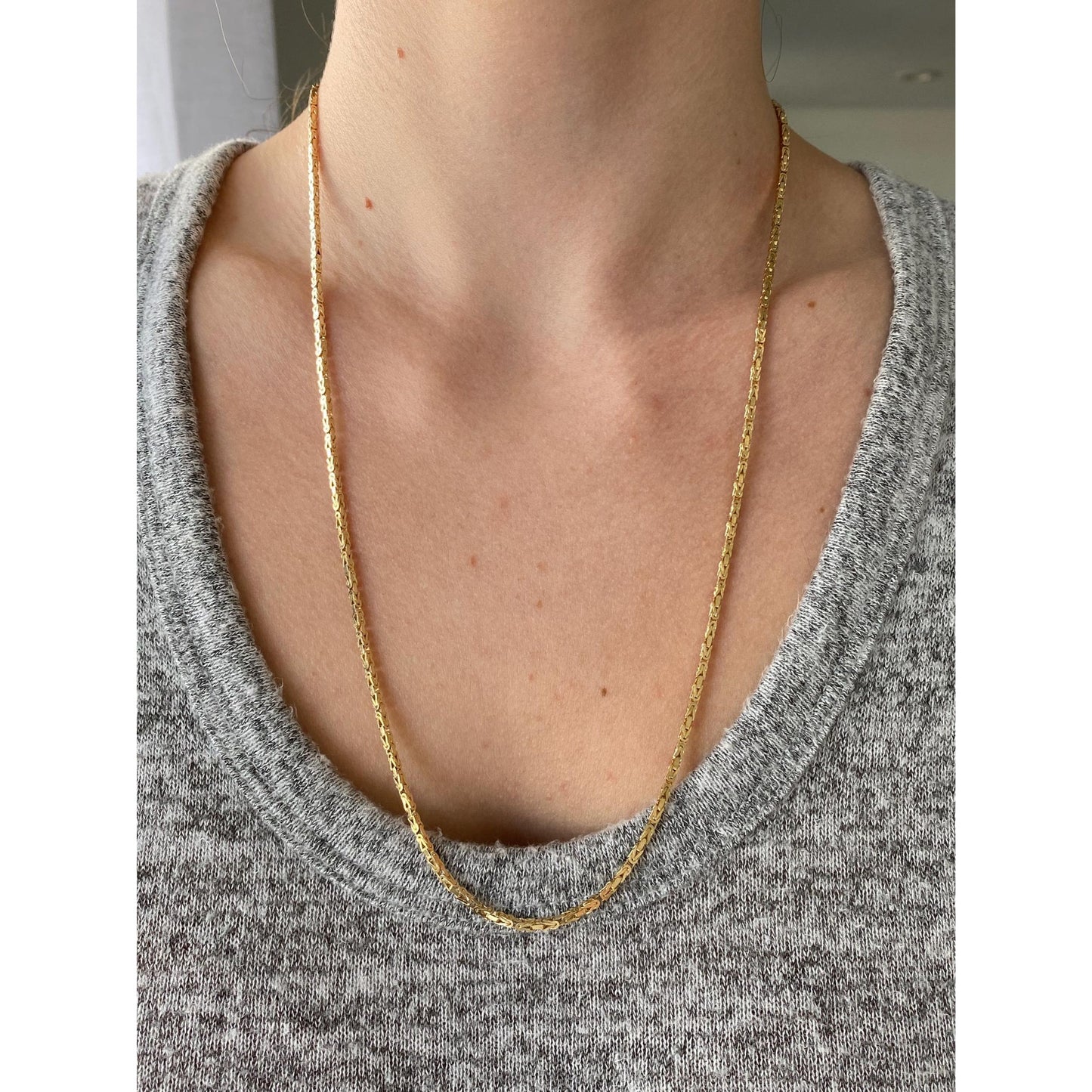 Vintage Solid 14k Yellow Gold Square Byzantine Chain Necklace - 23.75 inches