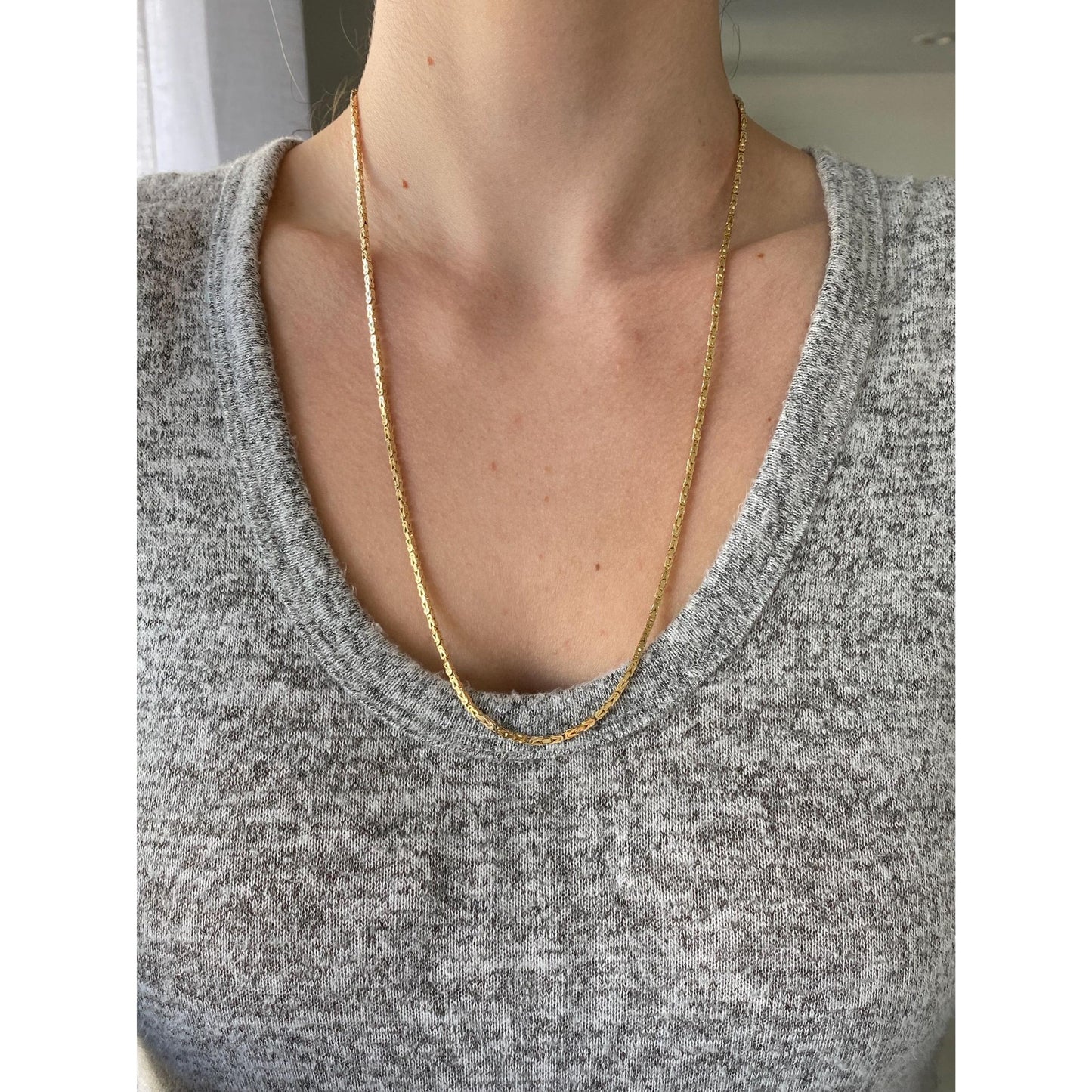 Vintage Solid 14k Yellow Gold Square Byzantine Chain Necklace - 23.75 inches