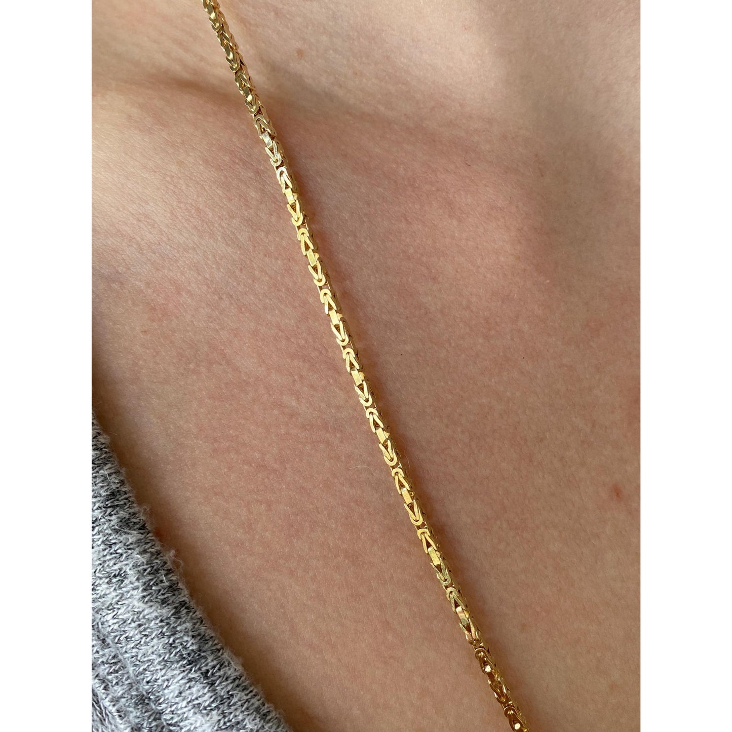 Vintage Solid 14k Yellow Gold Square Byzantine Chain Necklace - 23.75 inches