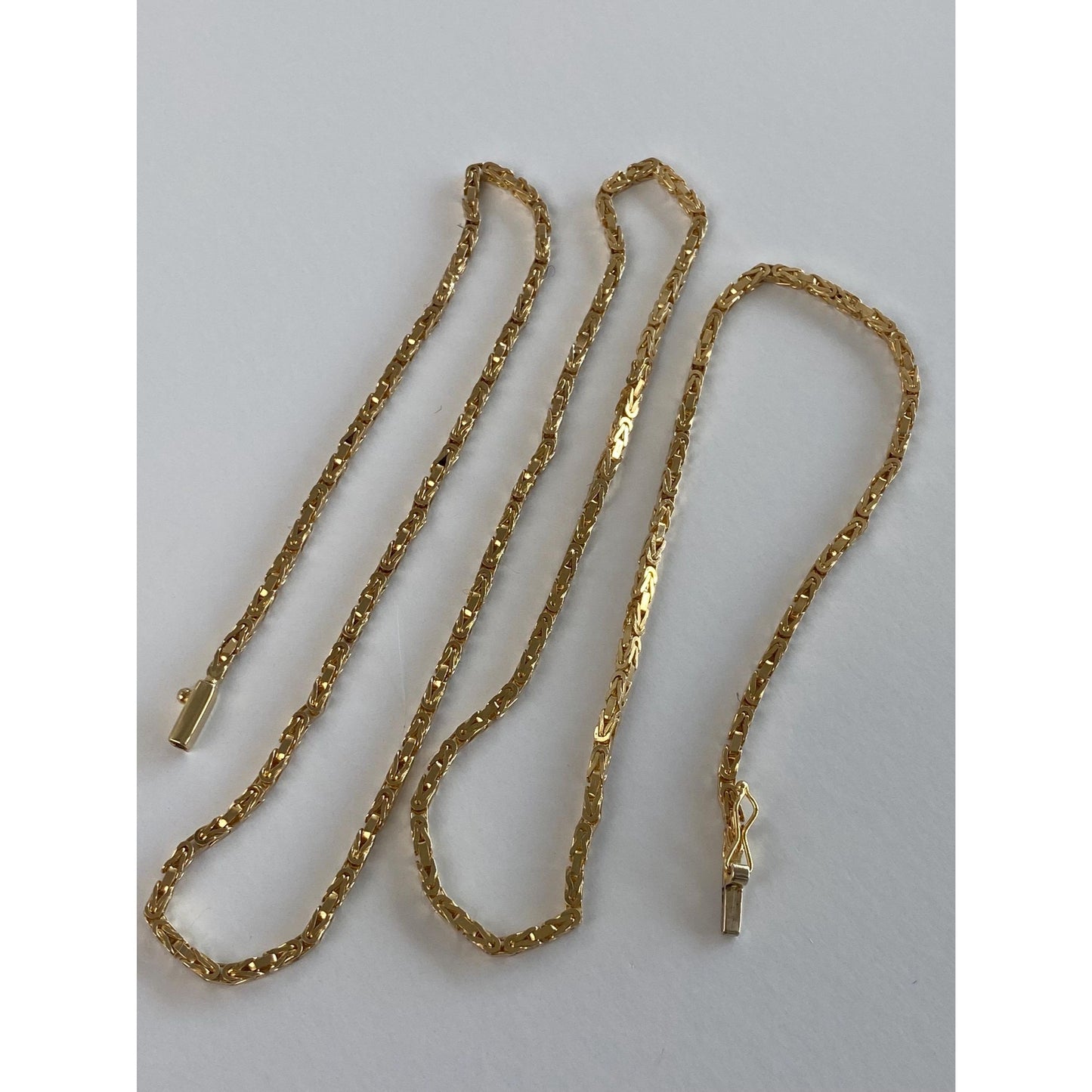 Vintage Solid 14k Yellow Gold Square Byzantine Chain Necklace - 23.75 inches