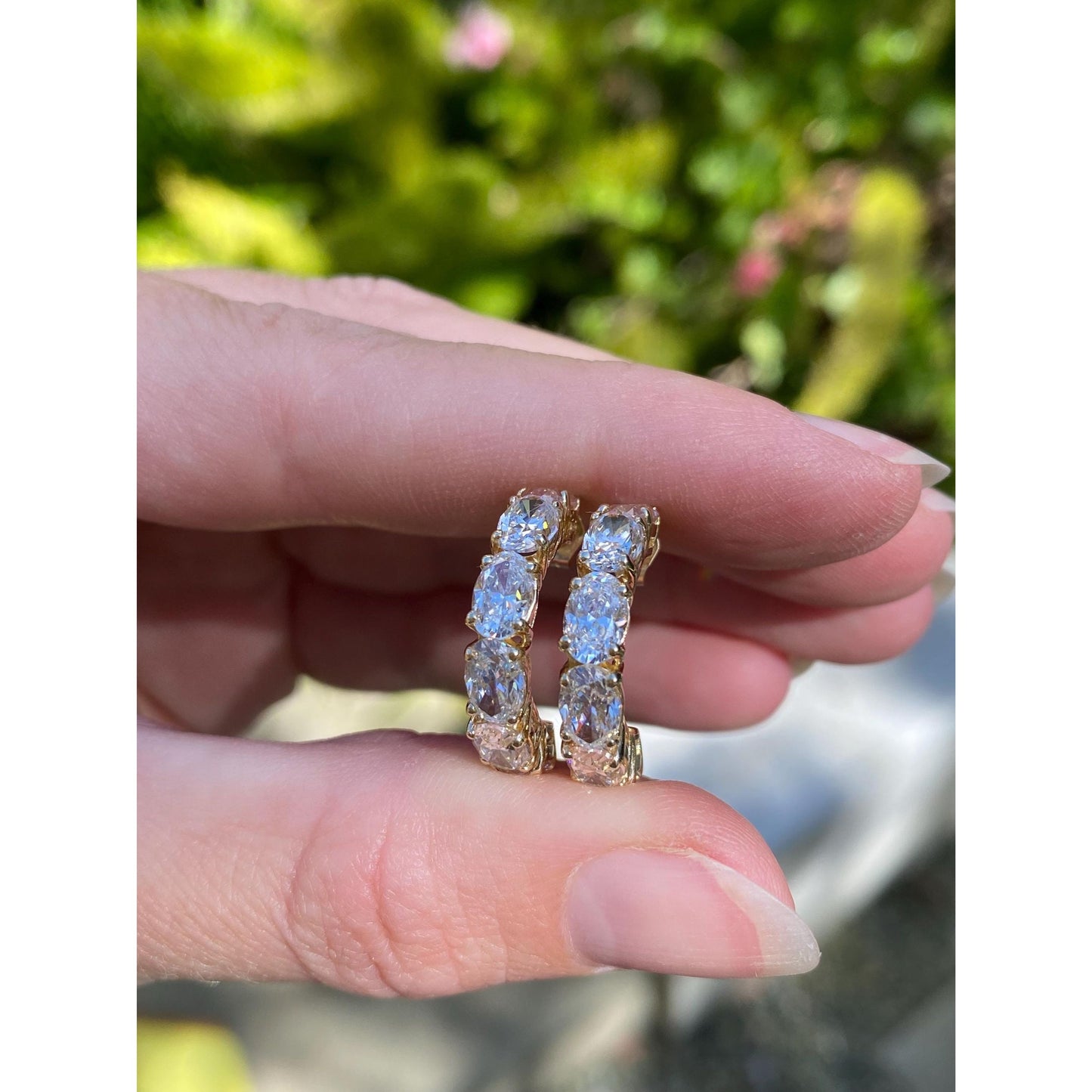 Vintage Solid 10k Yellow Gold Cubic Zirconia Hoop Earrings