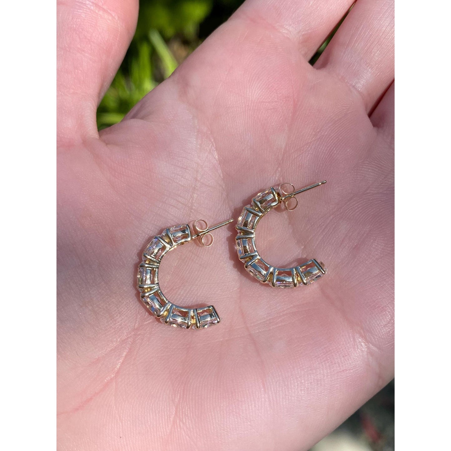 Vintage Solid 10k Yellow Gold Cubic Zirconia Hoop Earrings