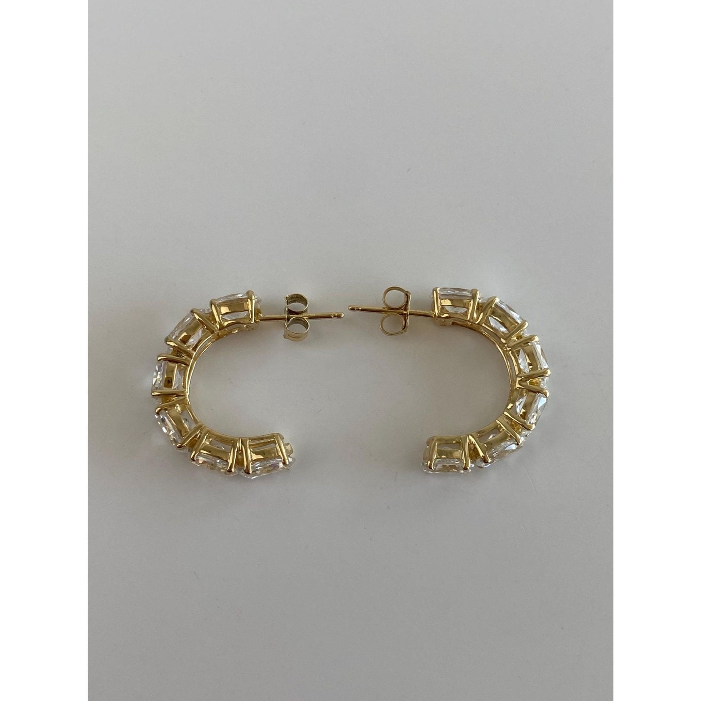 Vintage Solid 10k Yellow Gold Cubic Zirconia Hoop Earrings
