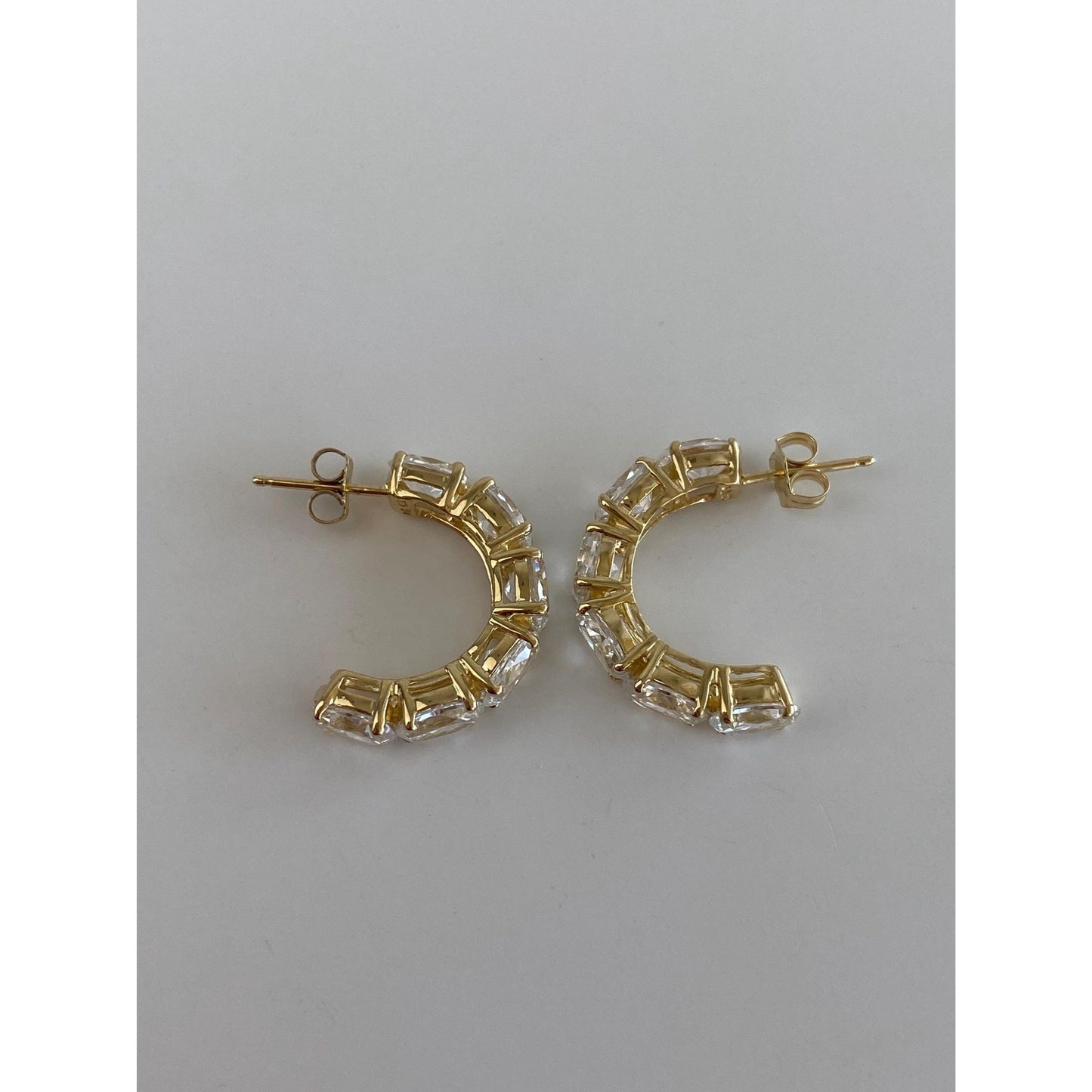 Vintage Solid 10k Yellow Gold Cubic Zirconia Hoop Earrings