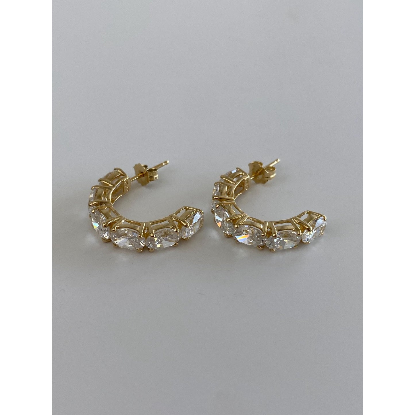 Vintage Solid 10k Yellow Gold Cubic Zirconia Hoop Earrings