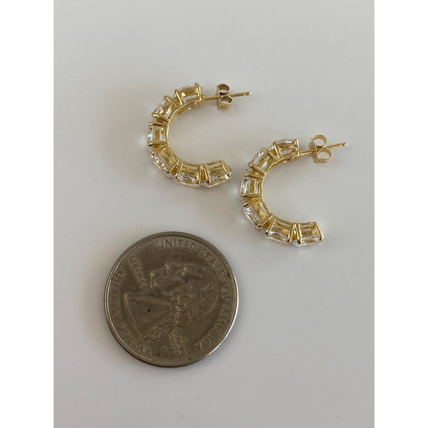 Vintage Solid 10k Yellow Gold Cubic Zirconia Hoop Earrings