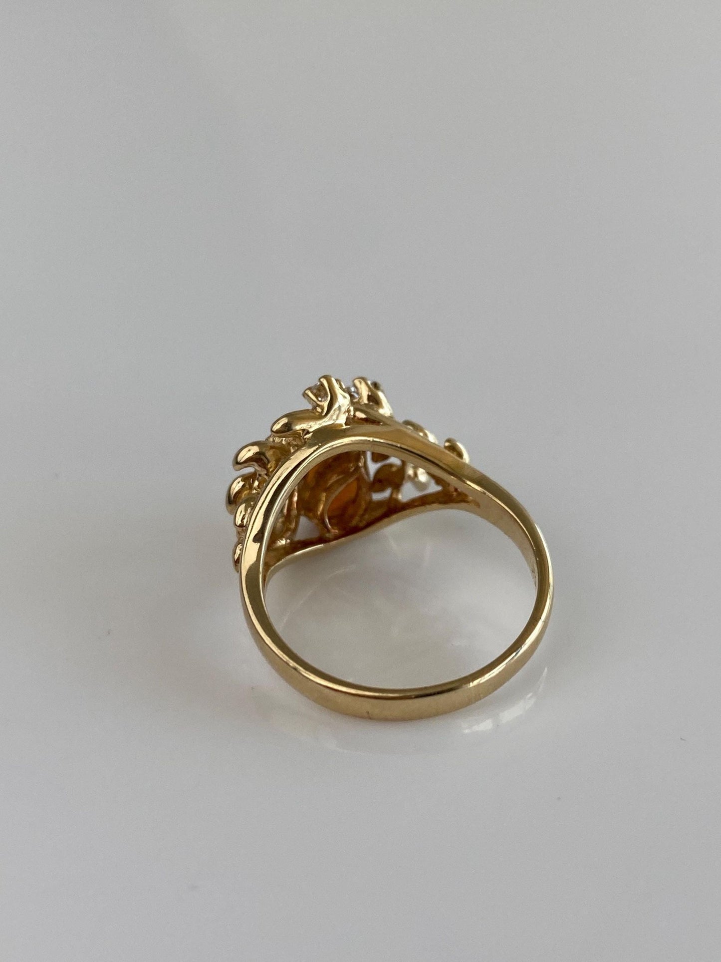 Vintage Solid 14k Yellow Gold Citrine Diamonds Wheat Design Ring - Size 6