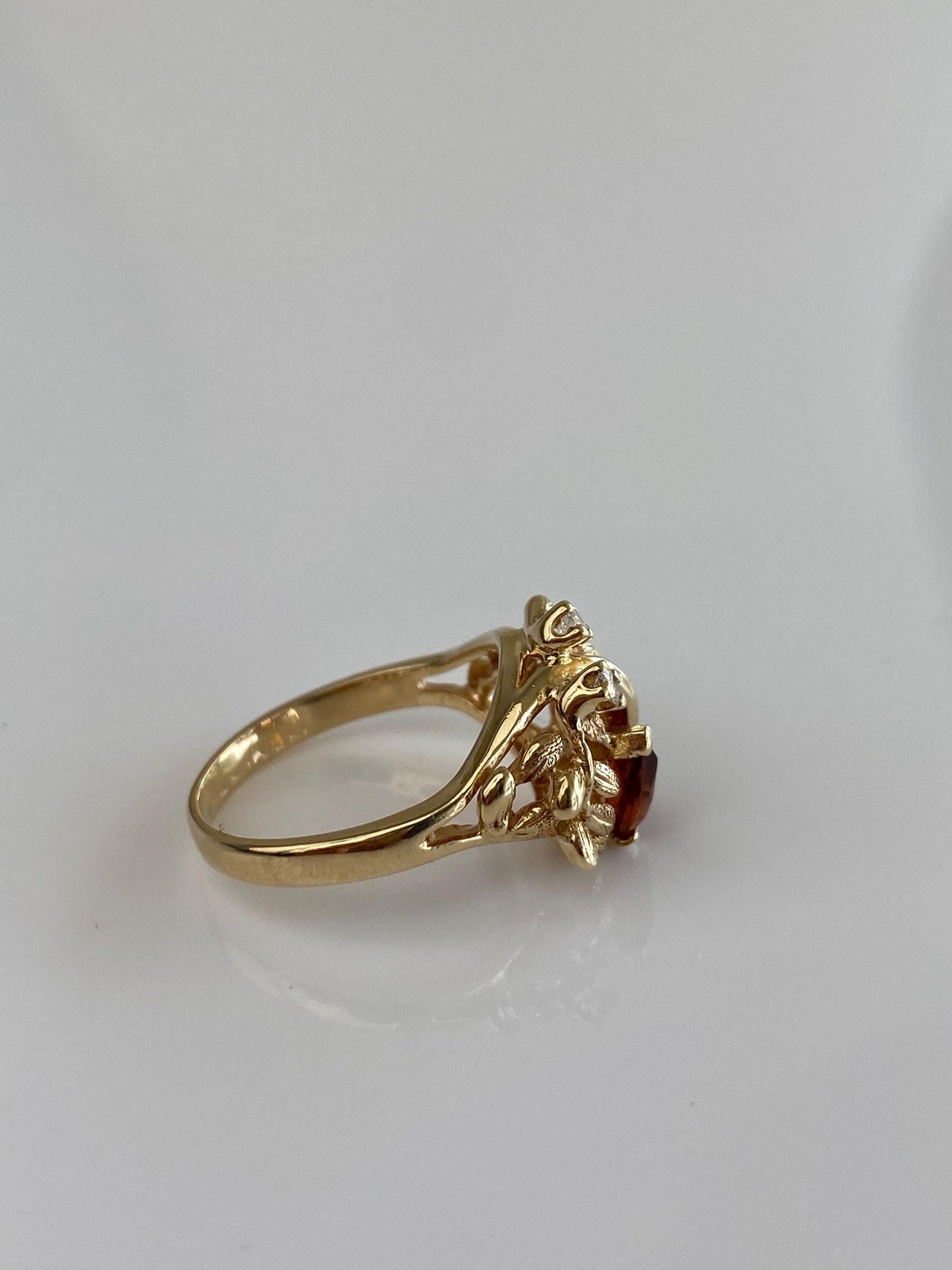 Vintage Solid 14k Yellow Gold Citrine Diamonds Wheat Design Ring - Size 6