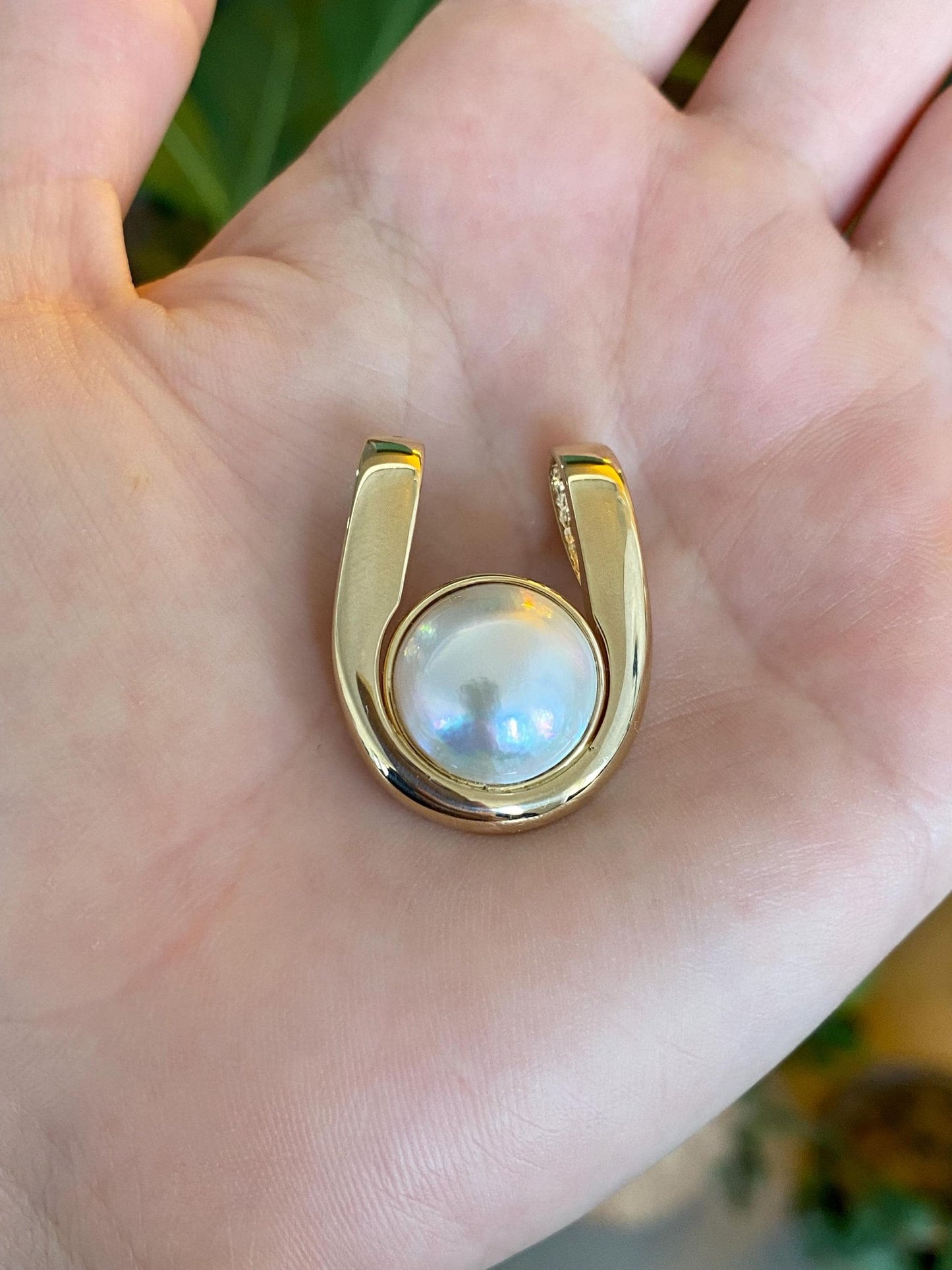 Vintage Solid 14k Yellow Gold Mabe Pearl Slide Charm