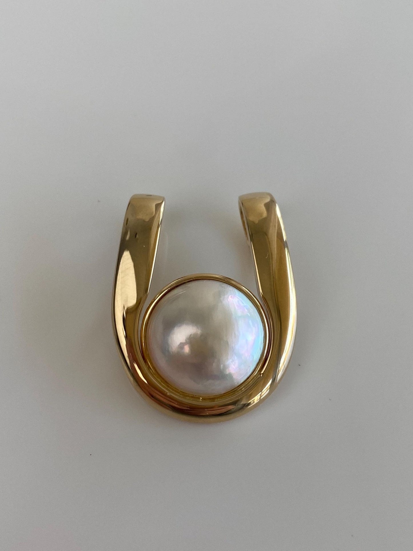 Vintage Solid 14k Yellow Gold Mabe Pearl Slide Charm