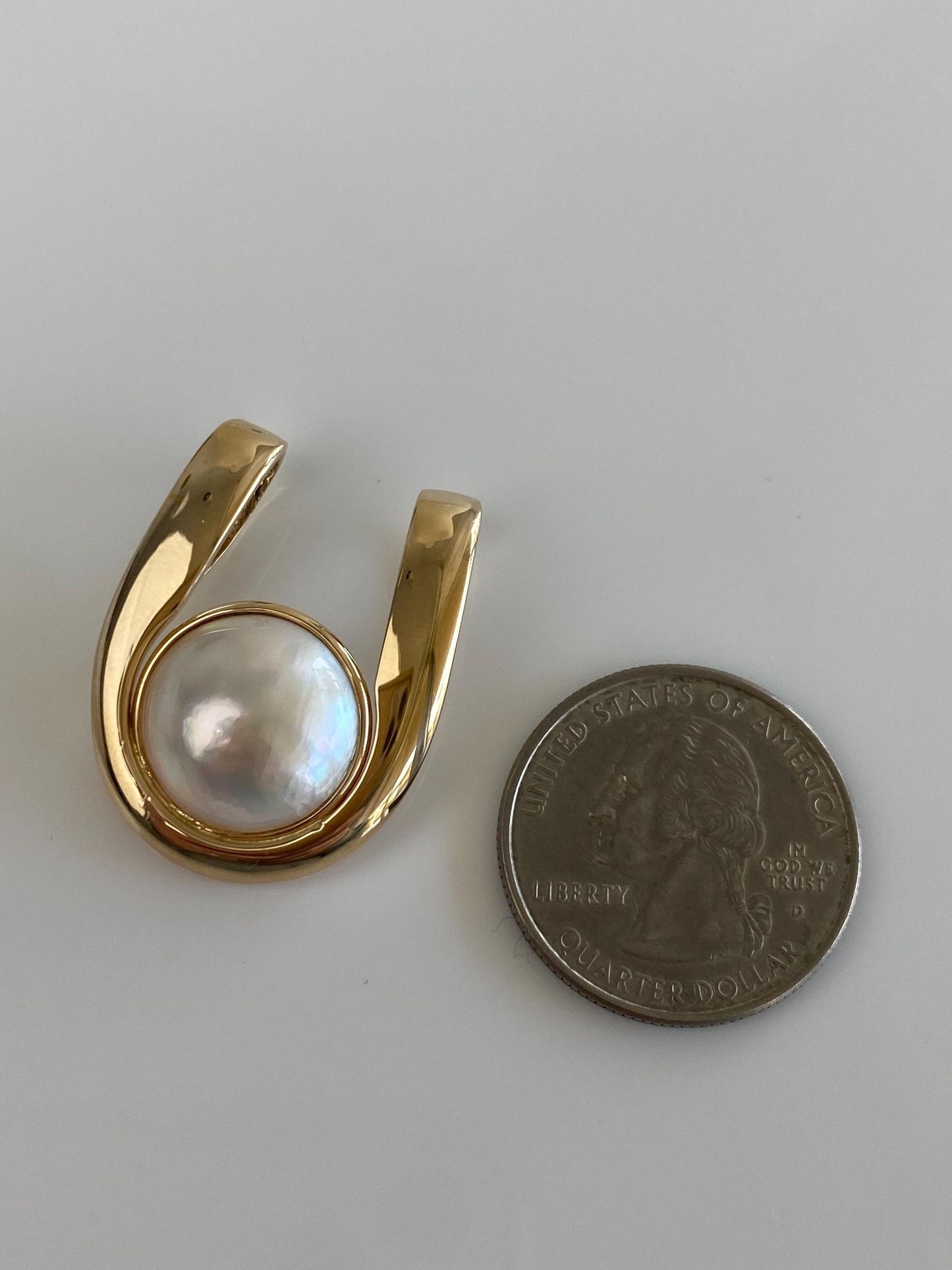 Vintage Solid 14k Yellow Gold Mabe Pearl Slide Charm