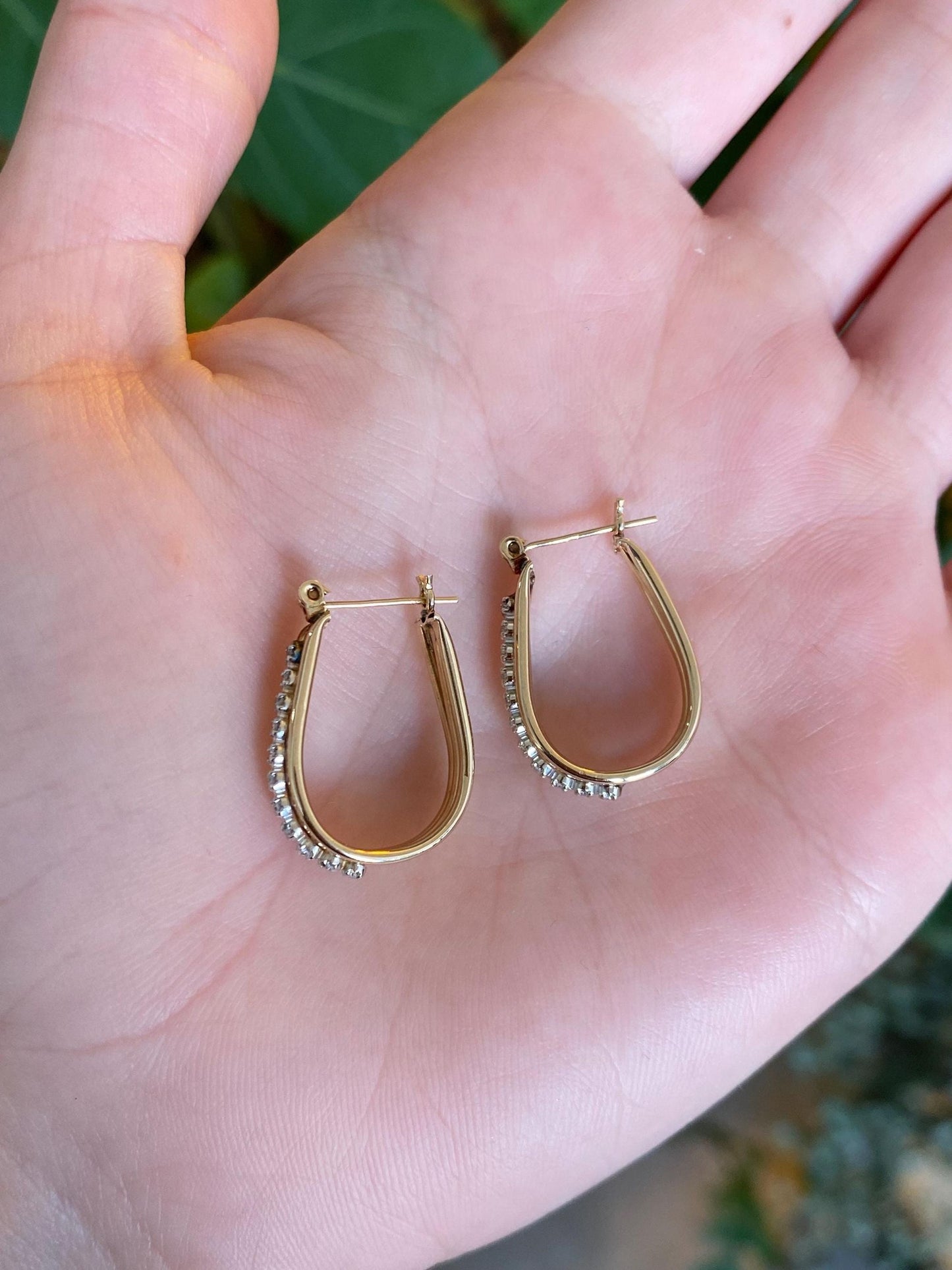 Vintage 14k White & Yellow Gold Diamond Hoop Earrings