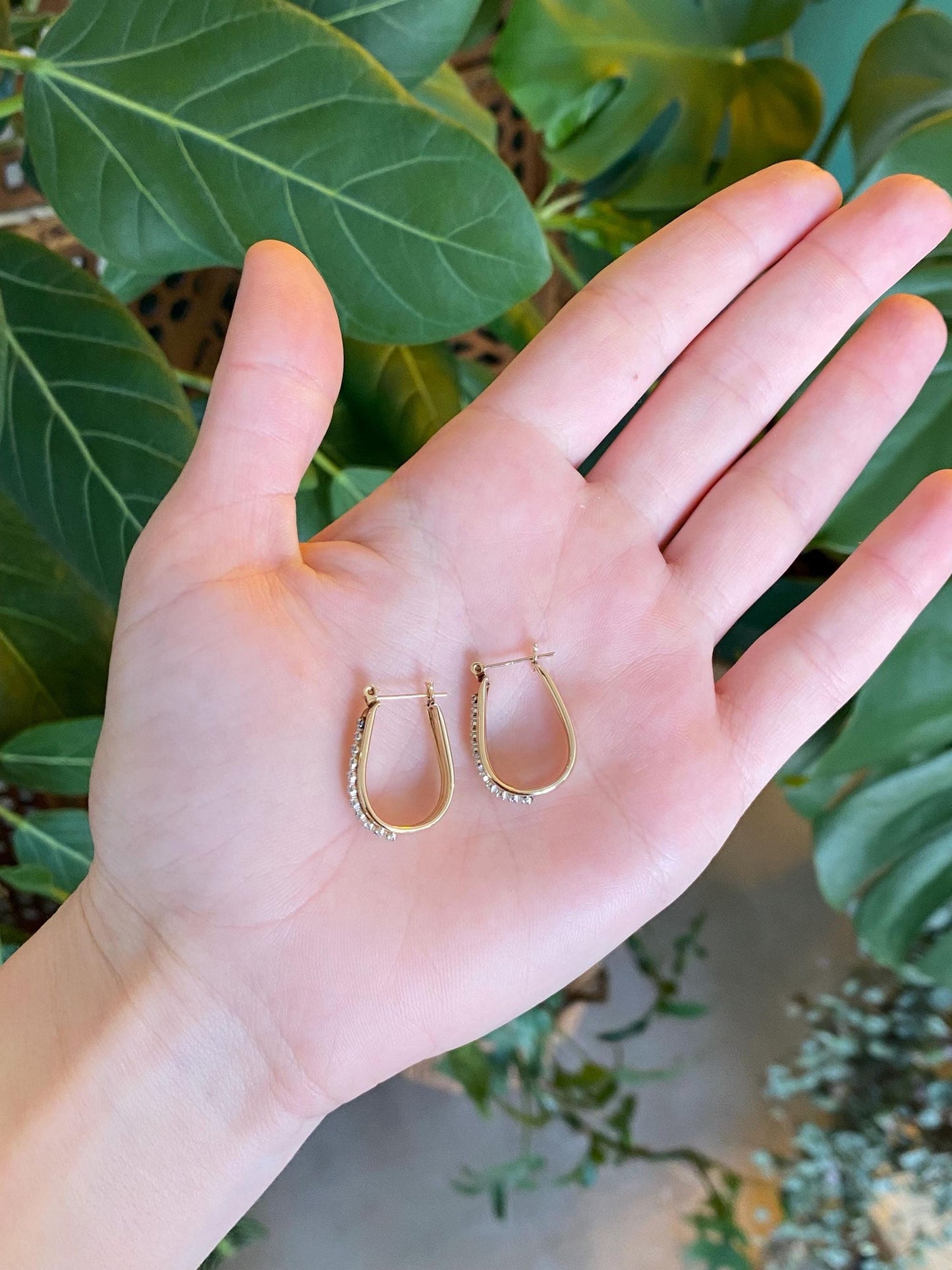 Vintage 14k White & Yellow Gold Diamond Hoop Earrings