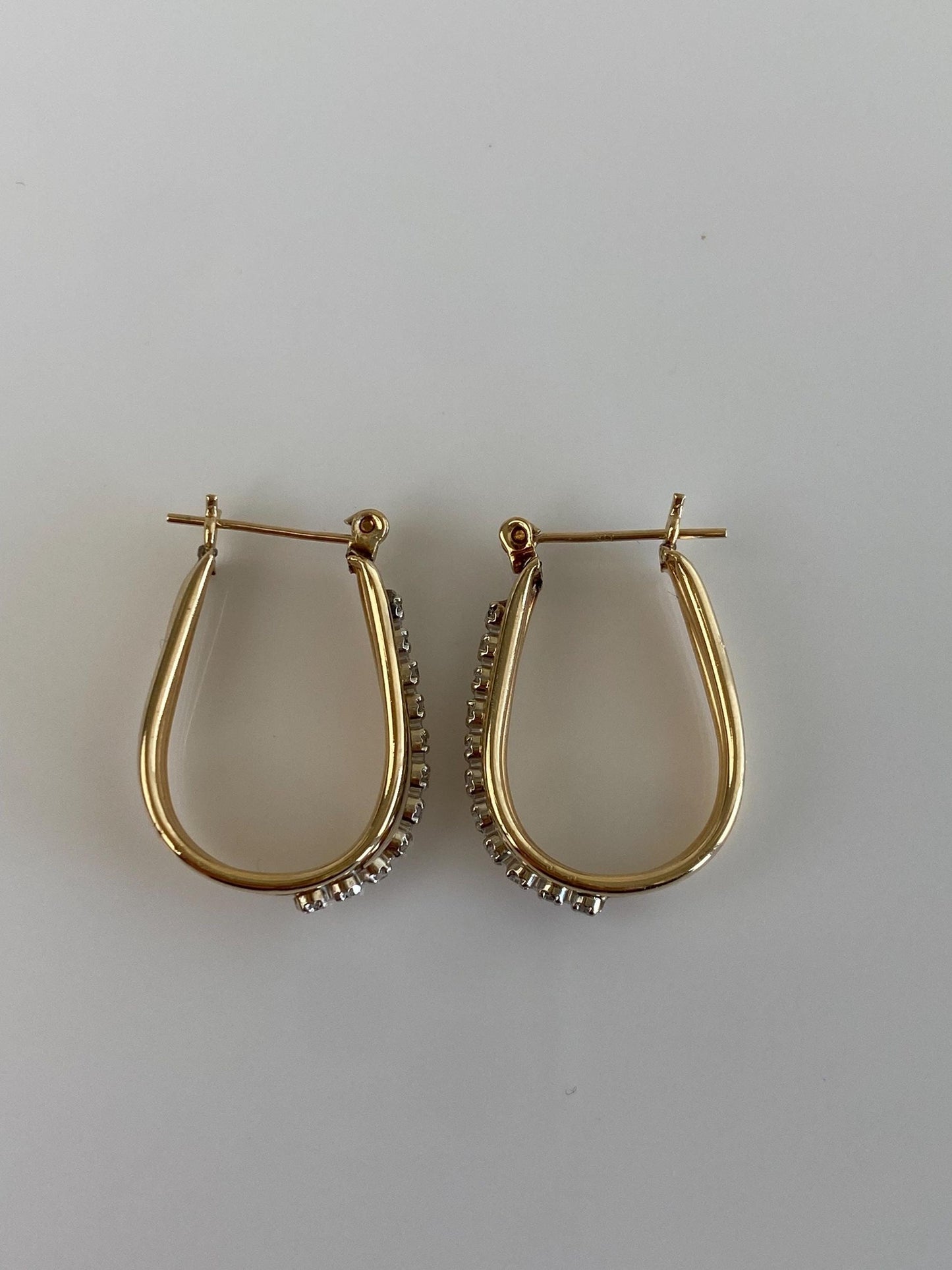 Vintage 14k White & Yellow Gold Diamond Hoop Earrings