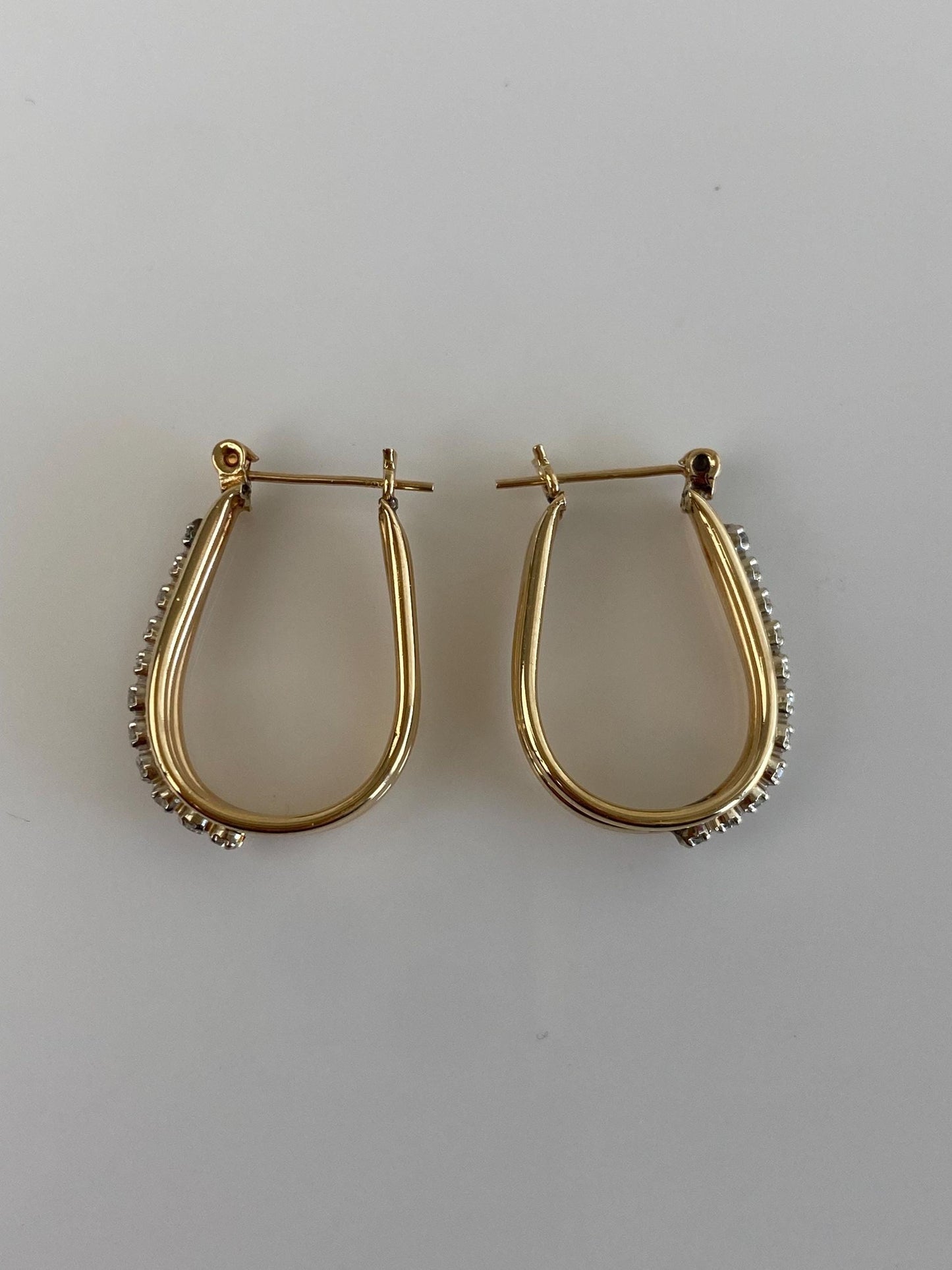 Vintage 14k White & Yellow Gold Diamond Hoop Earrings