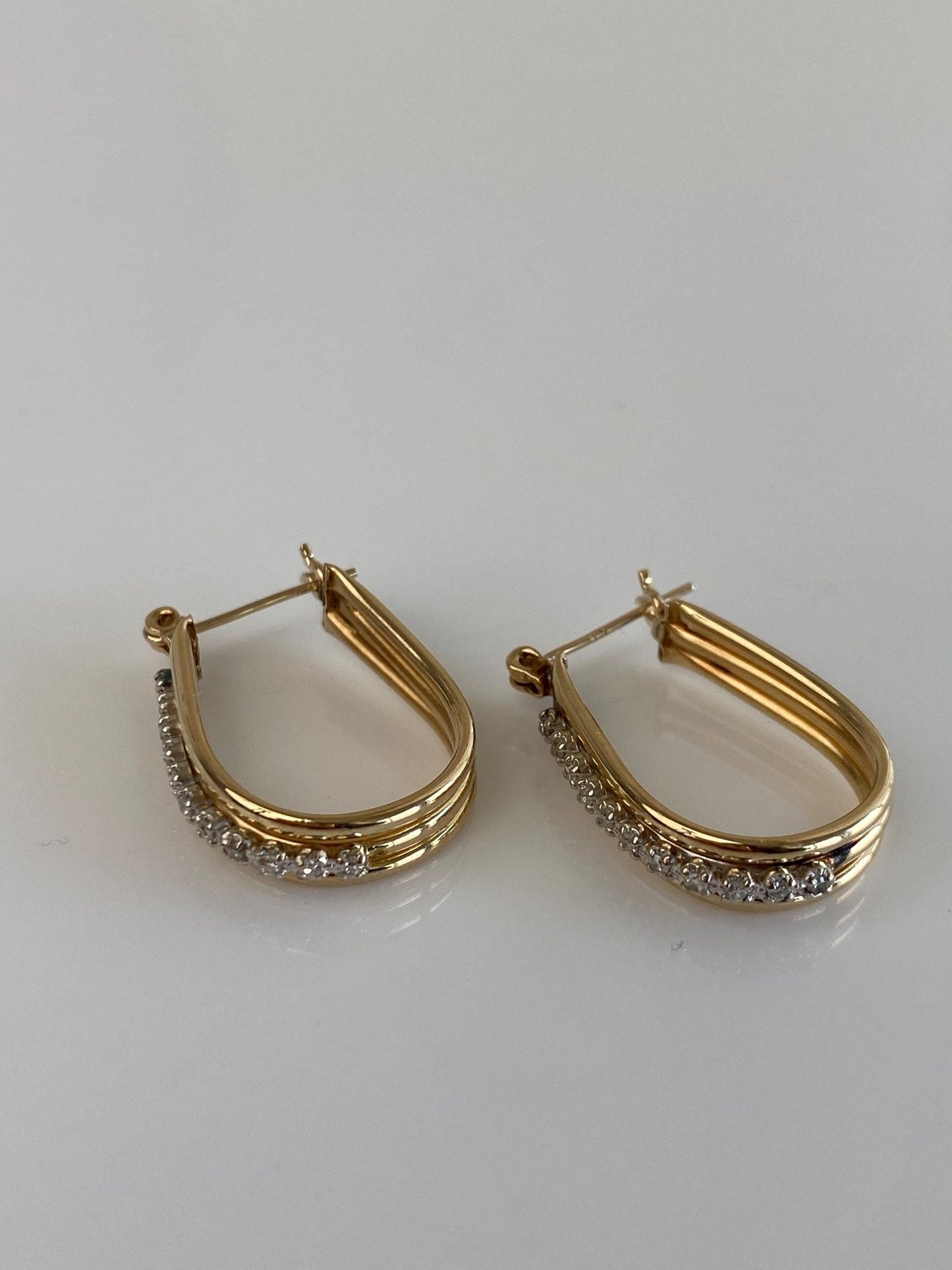 Vintage 14k White & Yellow Gold Diamond Hoop Earrings