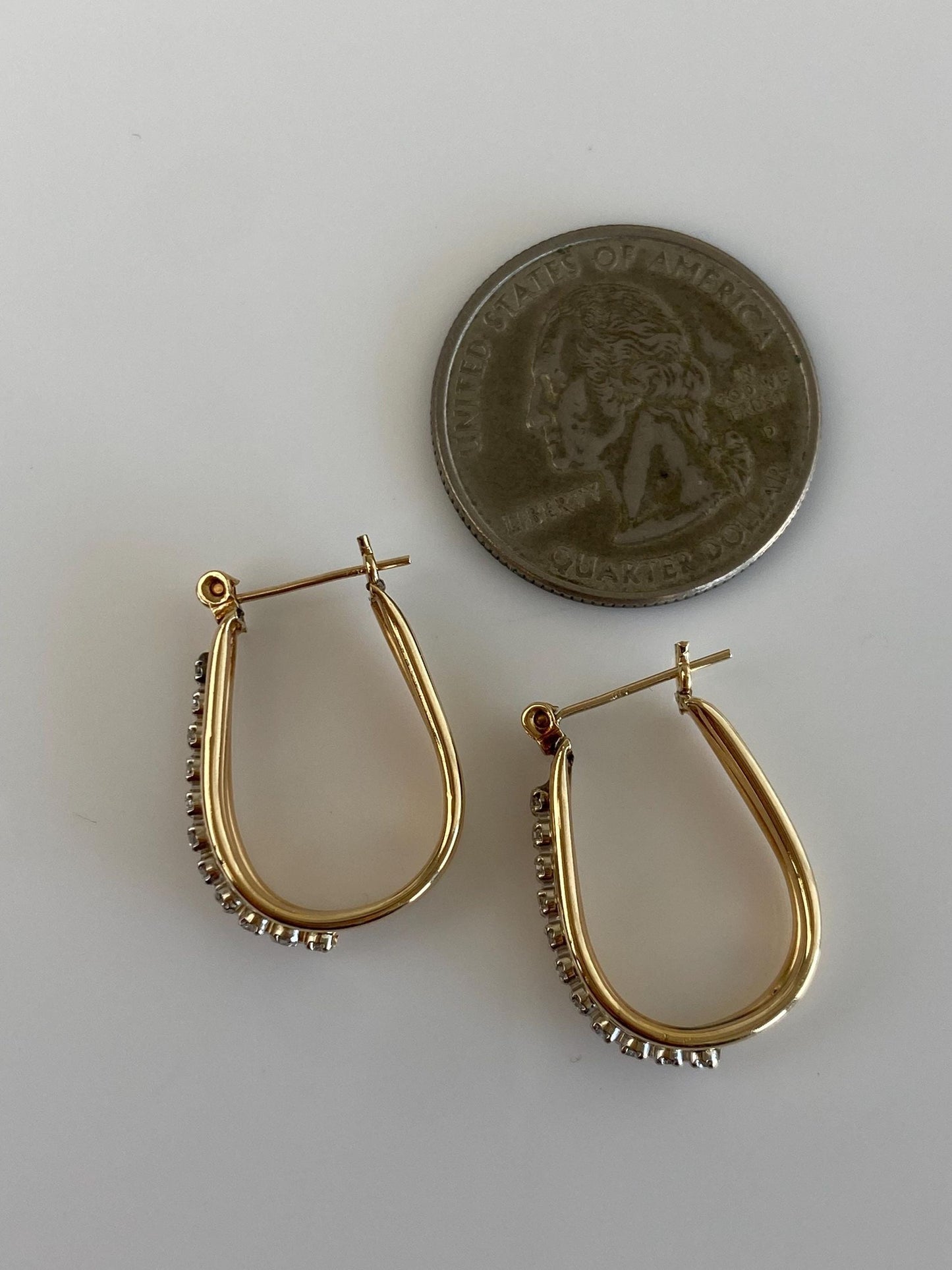 Vintage 14k White & Yellow Gold Diamond Hoop Earrings