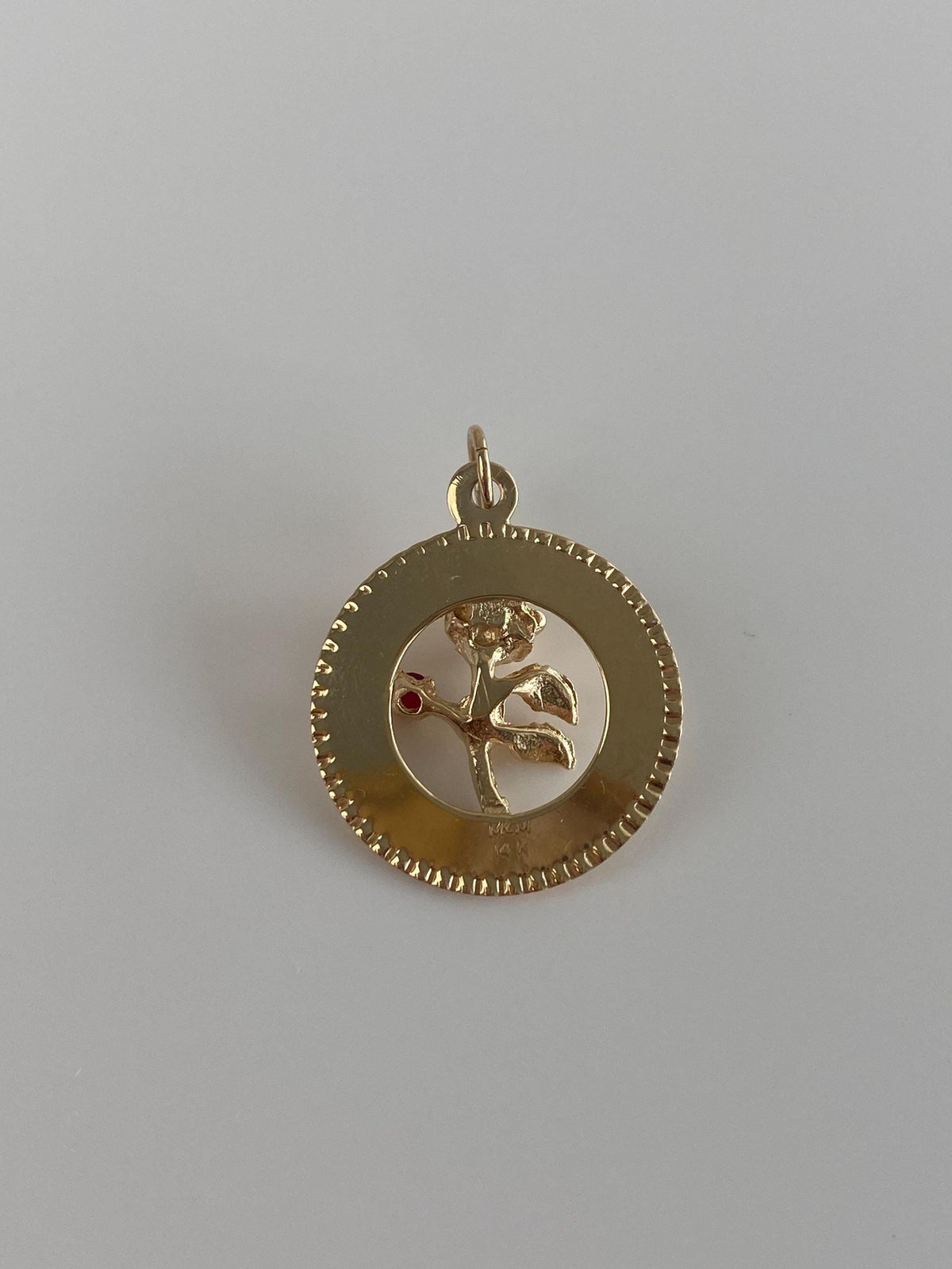 Vintage Solid 14k Yellow Gold Red Cubic Zirconia 'Mother Dear' Roses Charm
