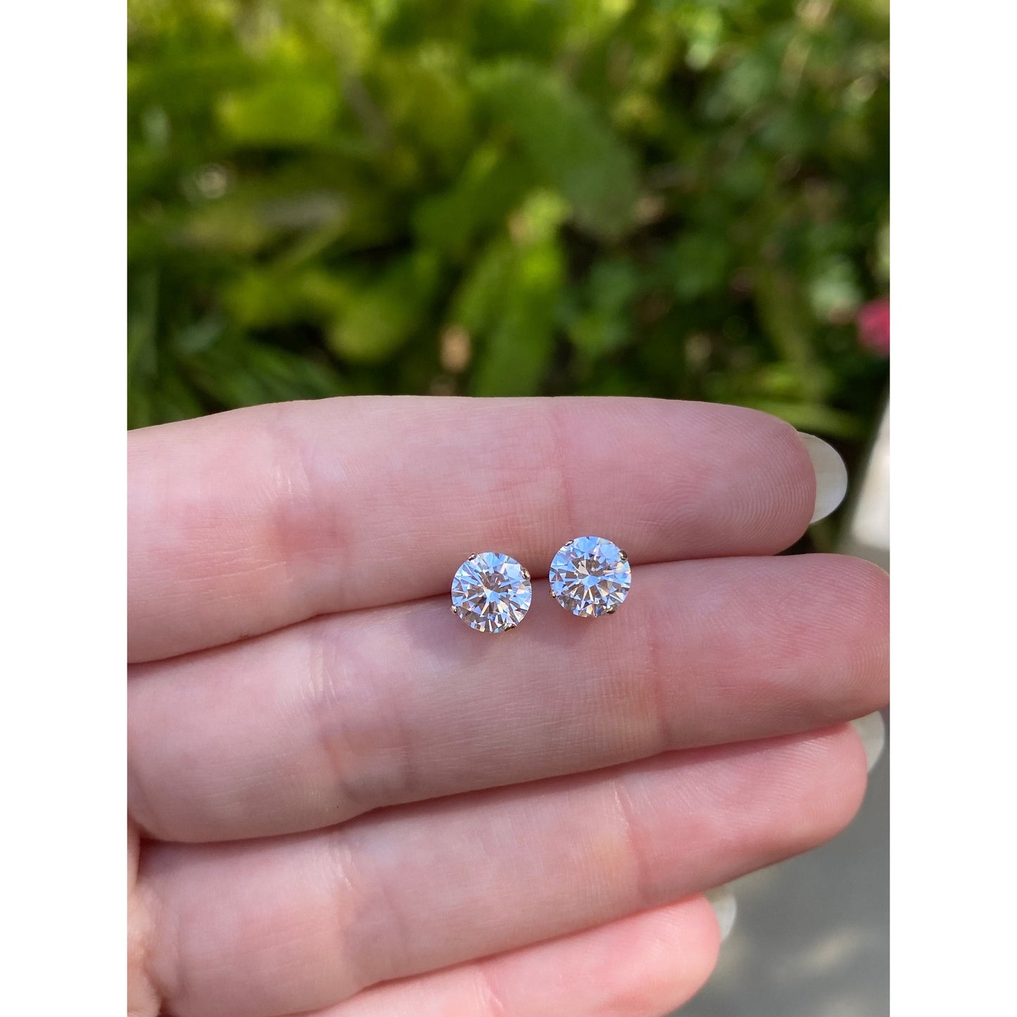 Solid 14k Yellow Gold Cubic Zirconia Stud Earrings