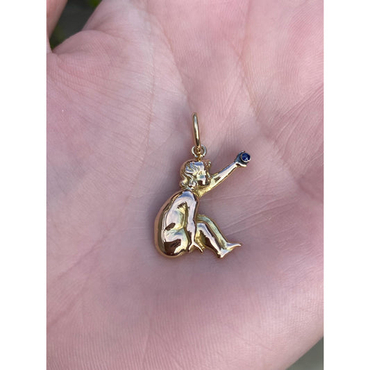 Vintage Solid 18k Rosey & Yellow Gold Blue Spinel Charm