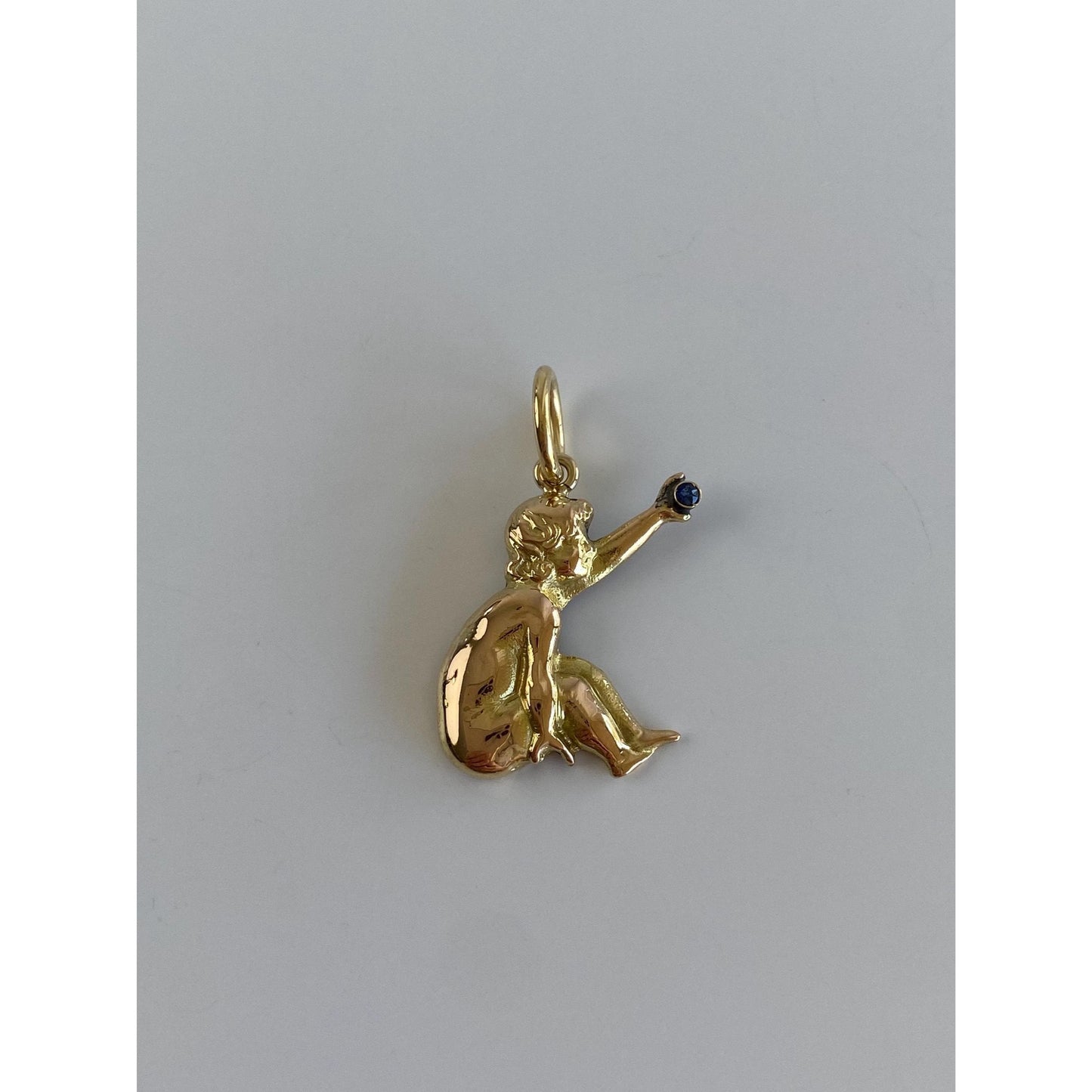 Vintage Solid 18k Rosey & Yellow Gold Blue Spinel Charm