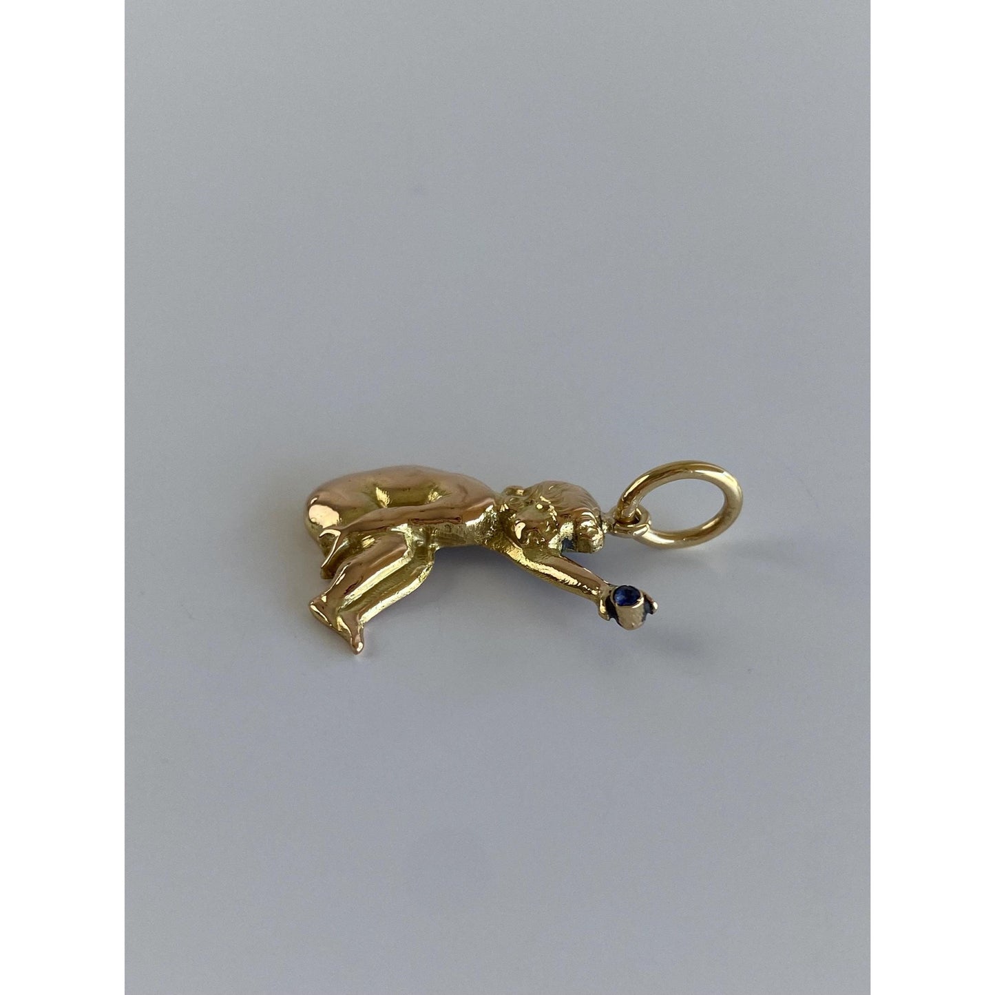 Vintage Solid 18k Rosey & Yellow Gold Blue Spinel Charm