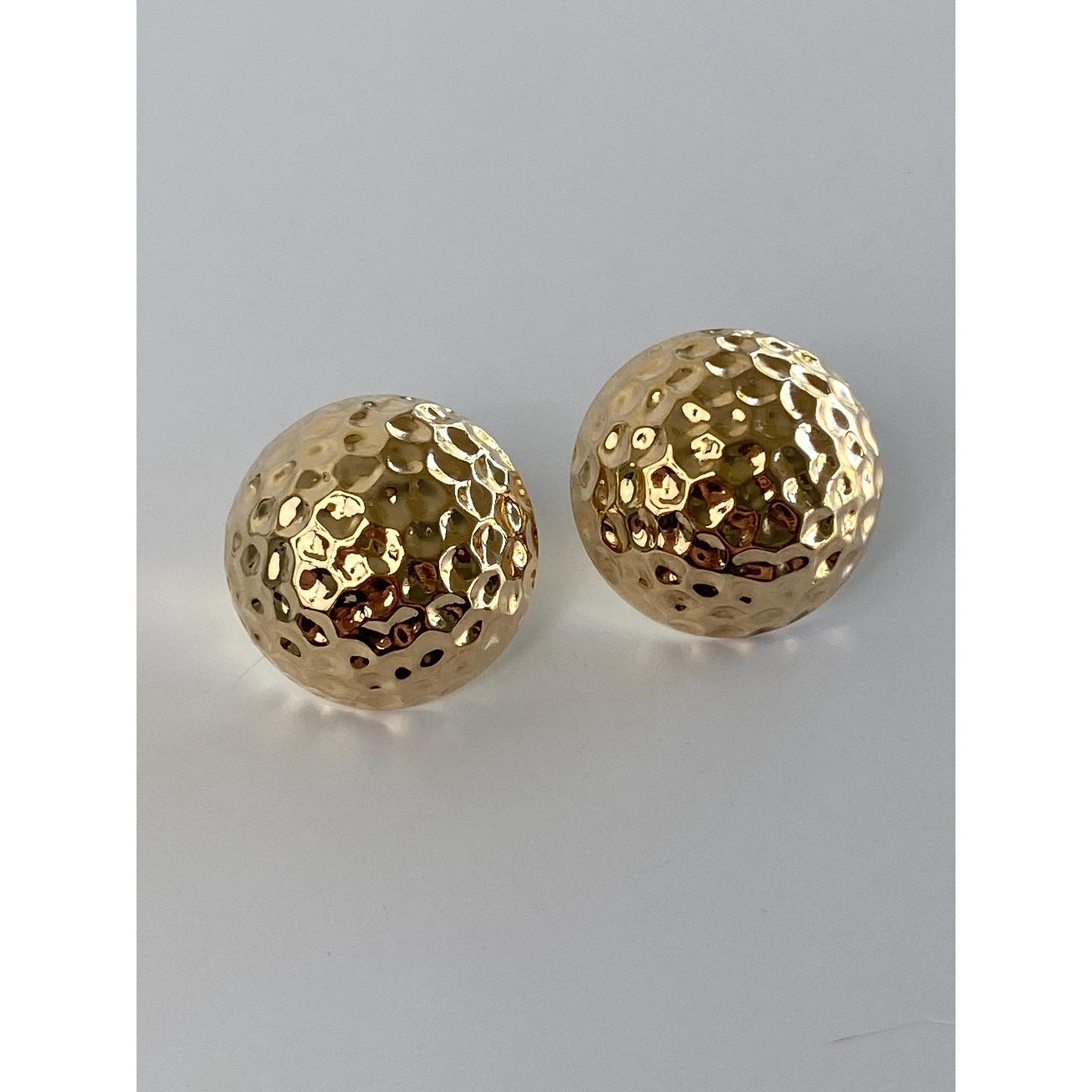 Vintage 14k Yellow Gold Large Hammered Texture Domed Stud Earrings