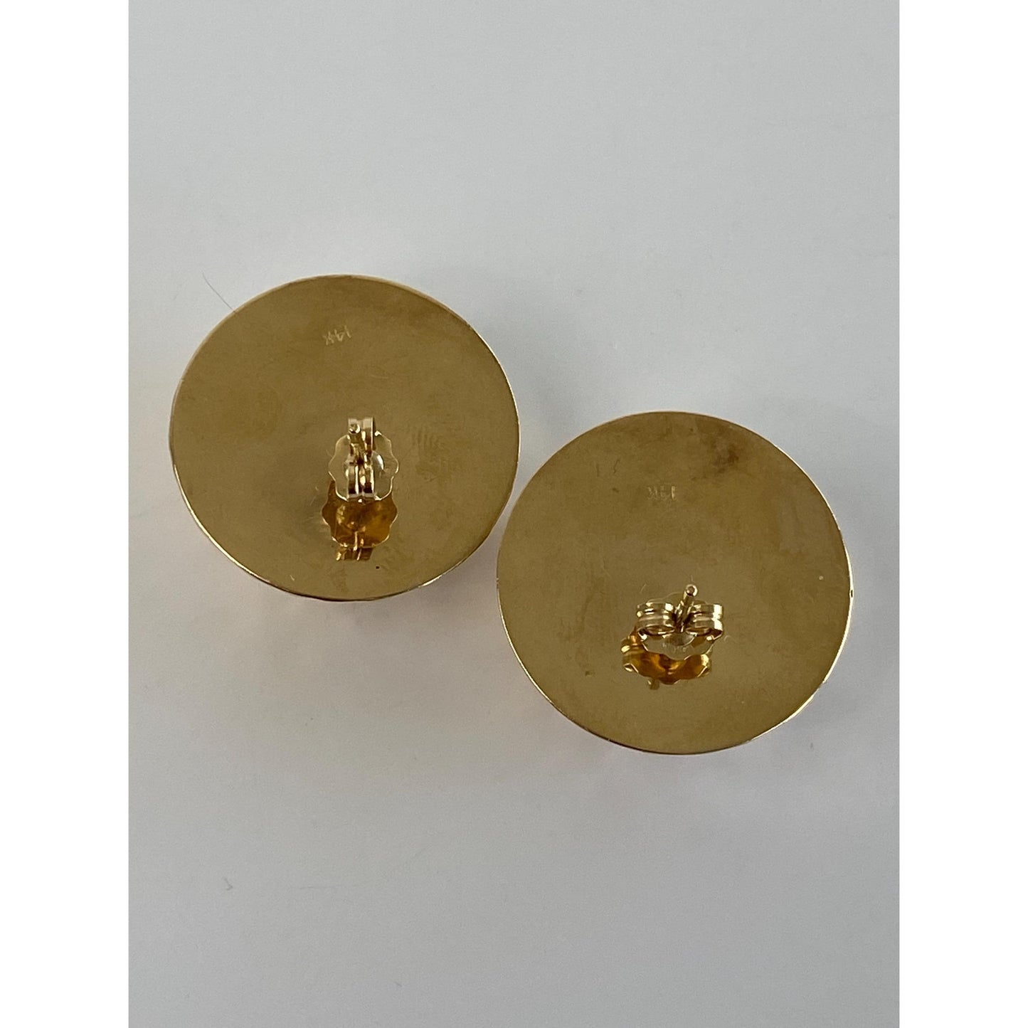 Vintage 14k Yellow Gold Large Hammered Texture Domed Stud Earrings