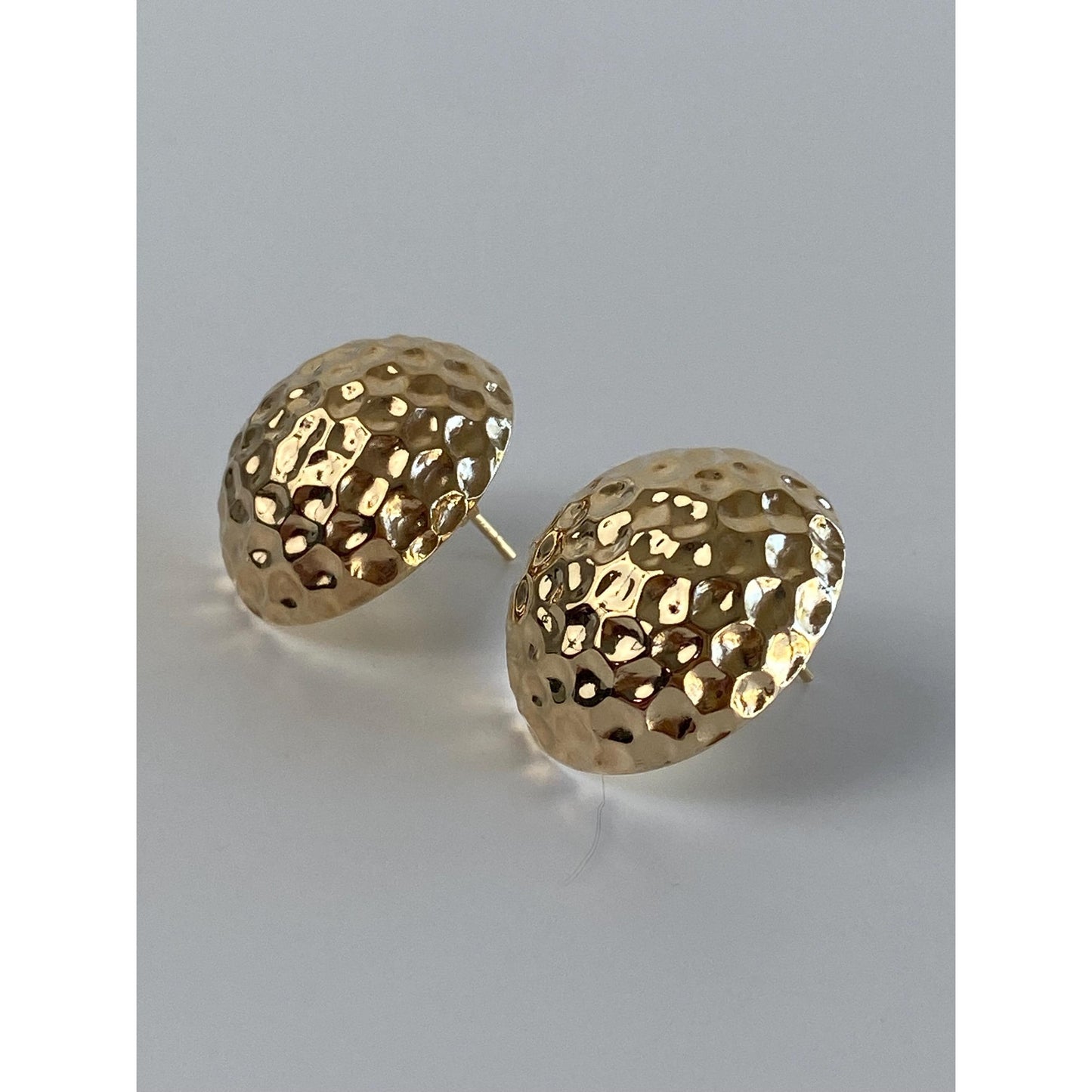 Vintage 14k Yellow Gold Large Hammered Texture Domed Stud Earrings