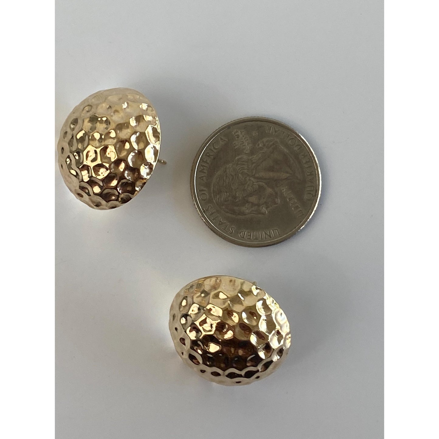 Vintage 14k Yellow Gold Large Hammered Texture Domed Stud Earrings