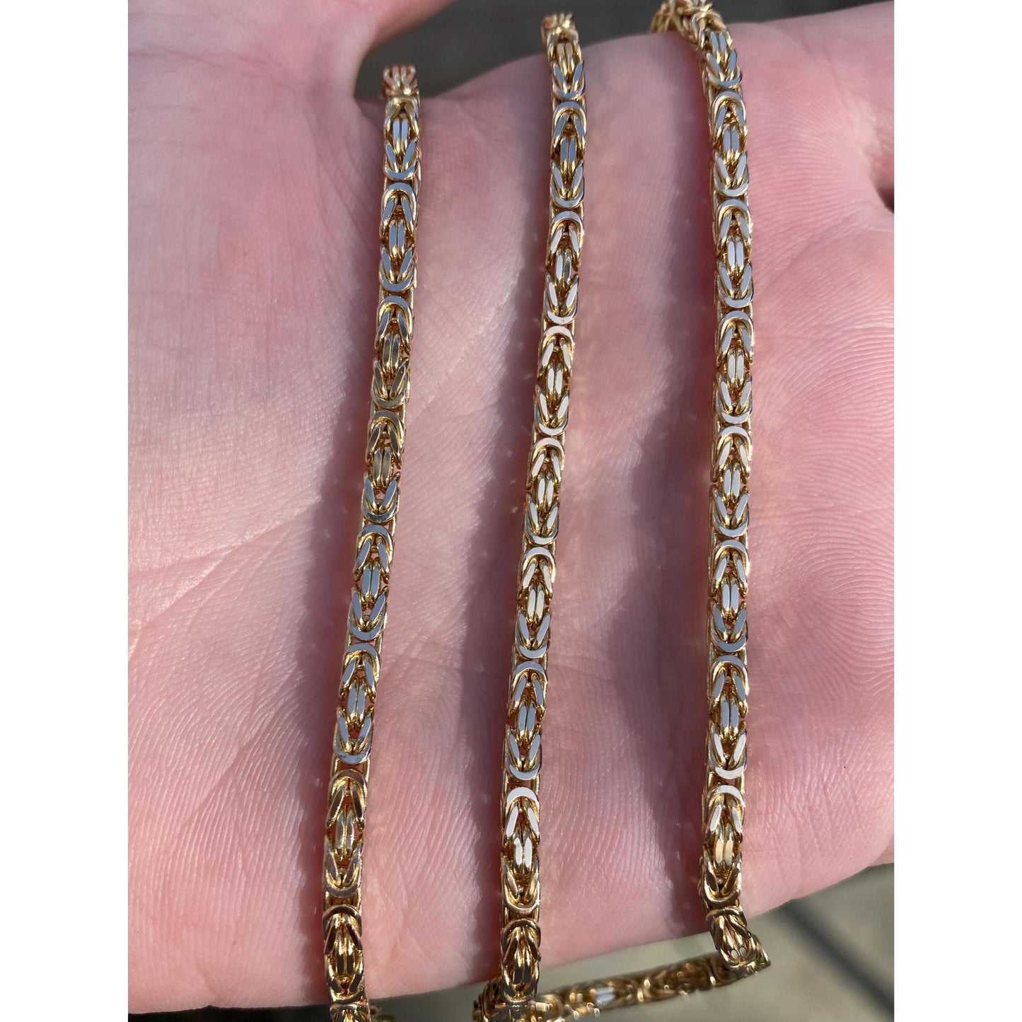 Vintage Solid 14k Yellow Gold Square Byzantine Chain Necklace - 18 inches