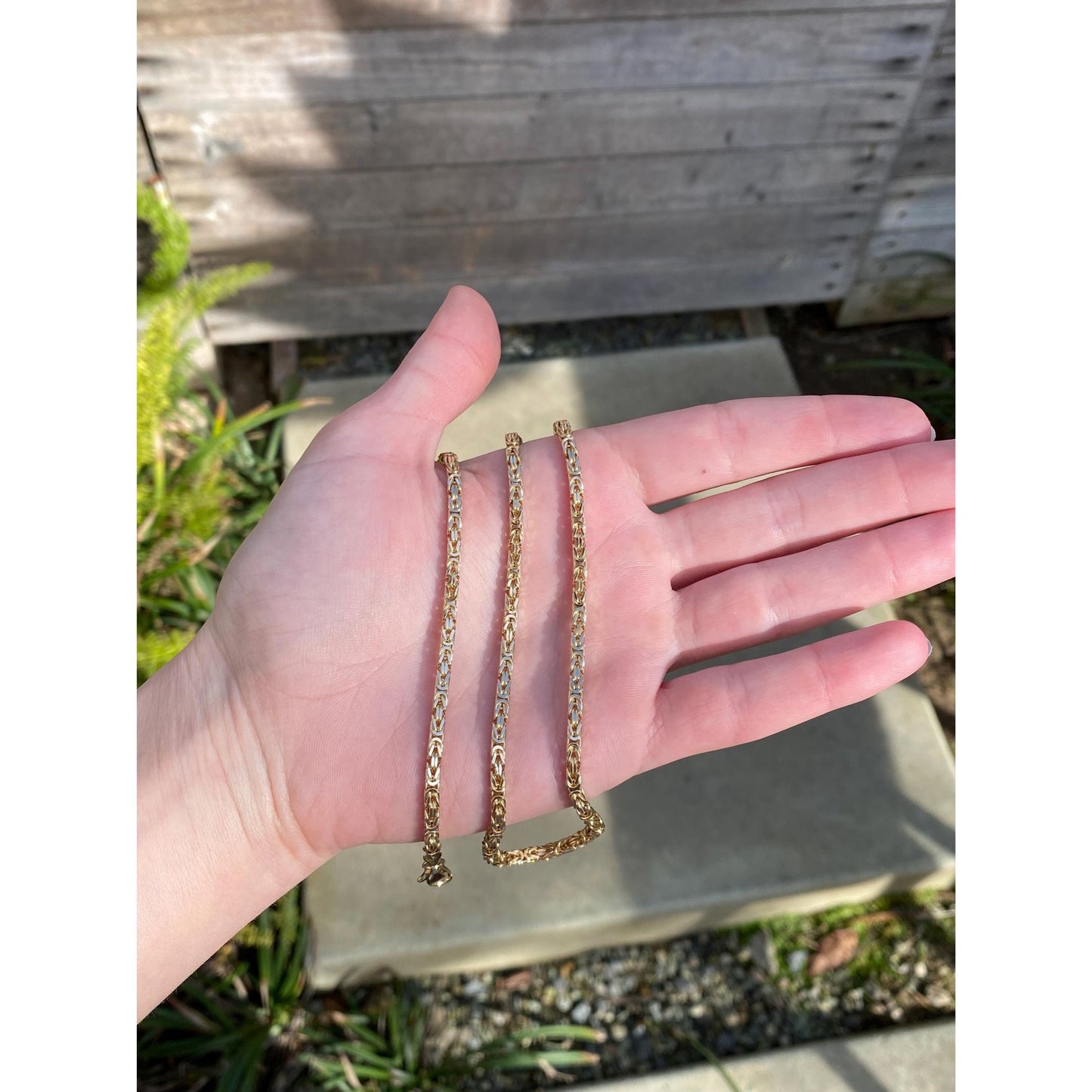 Vintage Solid 14k Yellow Gold Square Byzantine Chain Necklace - 18 inches