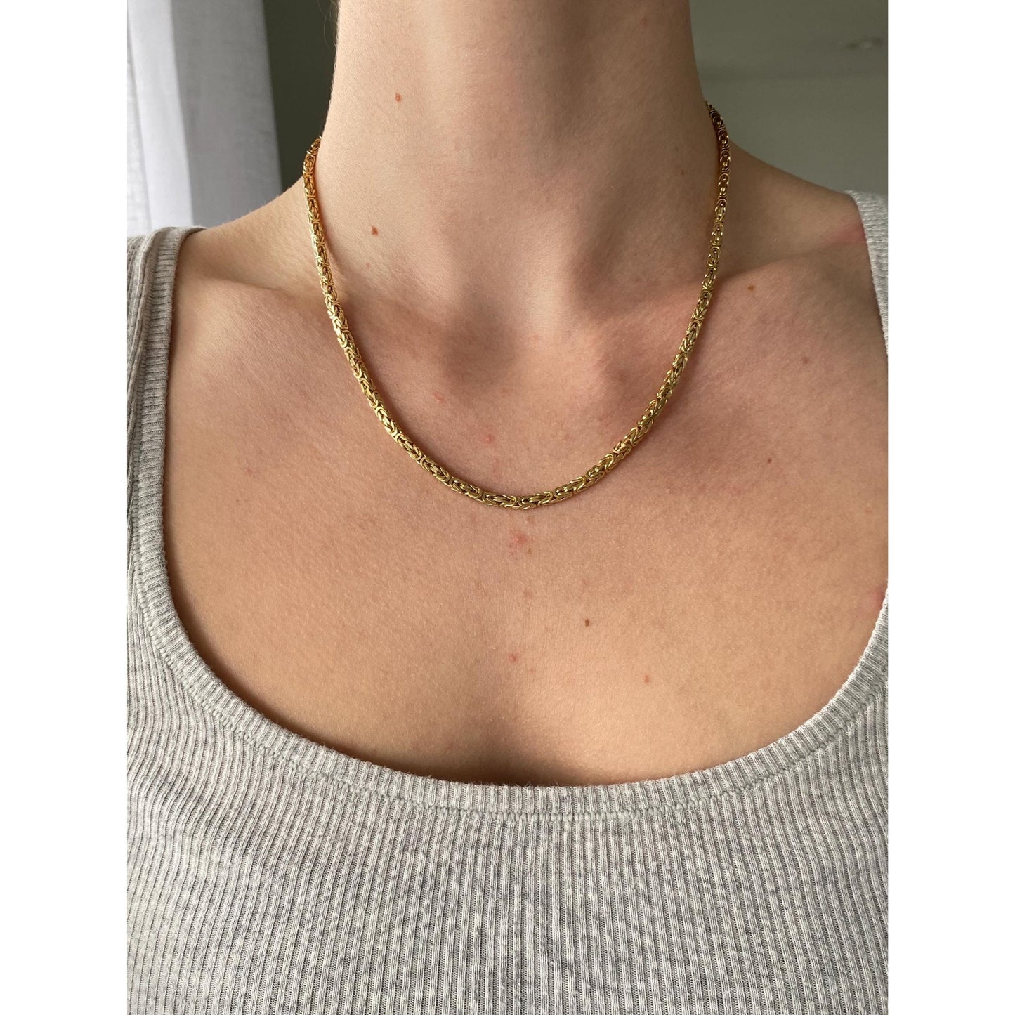 Vintage Solid 14k Yellow Gold Square Byzantine Chain Necklace - 18 inches