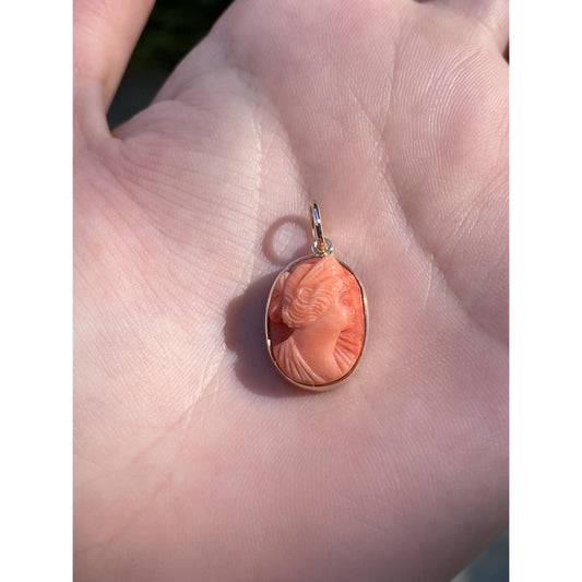 Vintage Solid 10k Yellow Gold Coral Cameo Stick Pin Conversion Charm