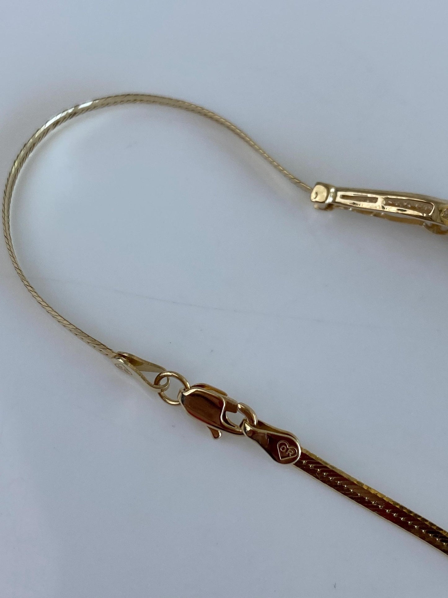 Vintage Solid 14k Yellow Gold Diamond Topaz Filigree Flat Chain Bracelet - 7 inches