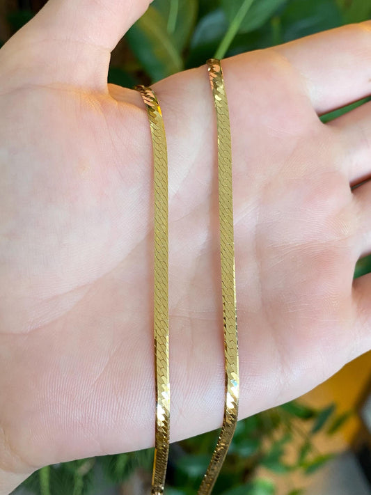 Vintage Solid 14k Yellow Gold Herringbone Chain Necklace - 23.75 inches