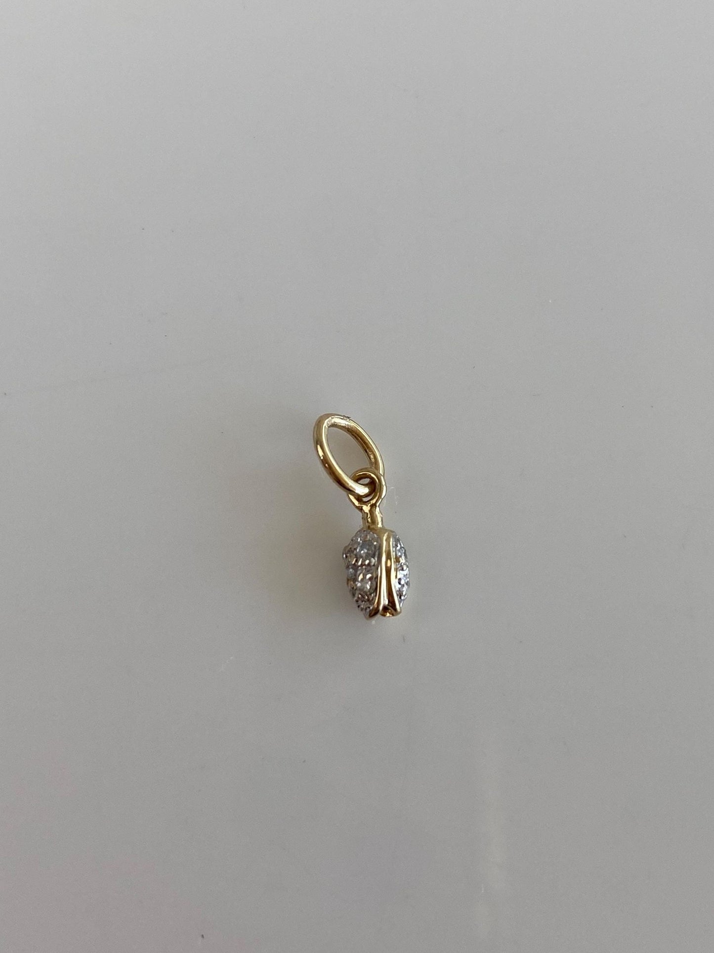 Vintage Solid 14k White & Yellow Gold Tiny Diamond Rose Bud Charm