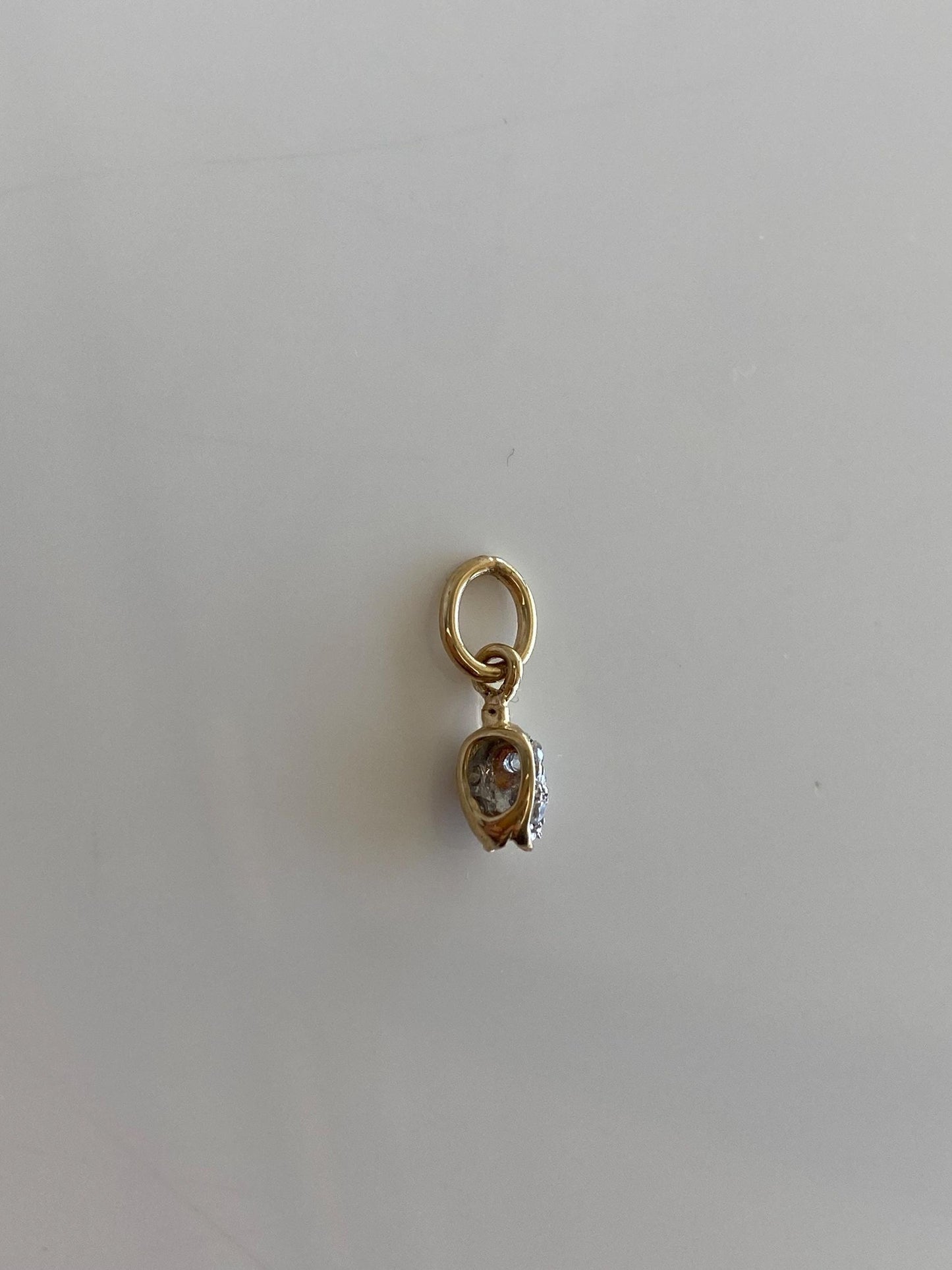 Vintage Solid 14k White & Yellow Gold Tiny Diamond Rose Bud Charm