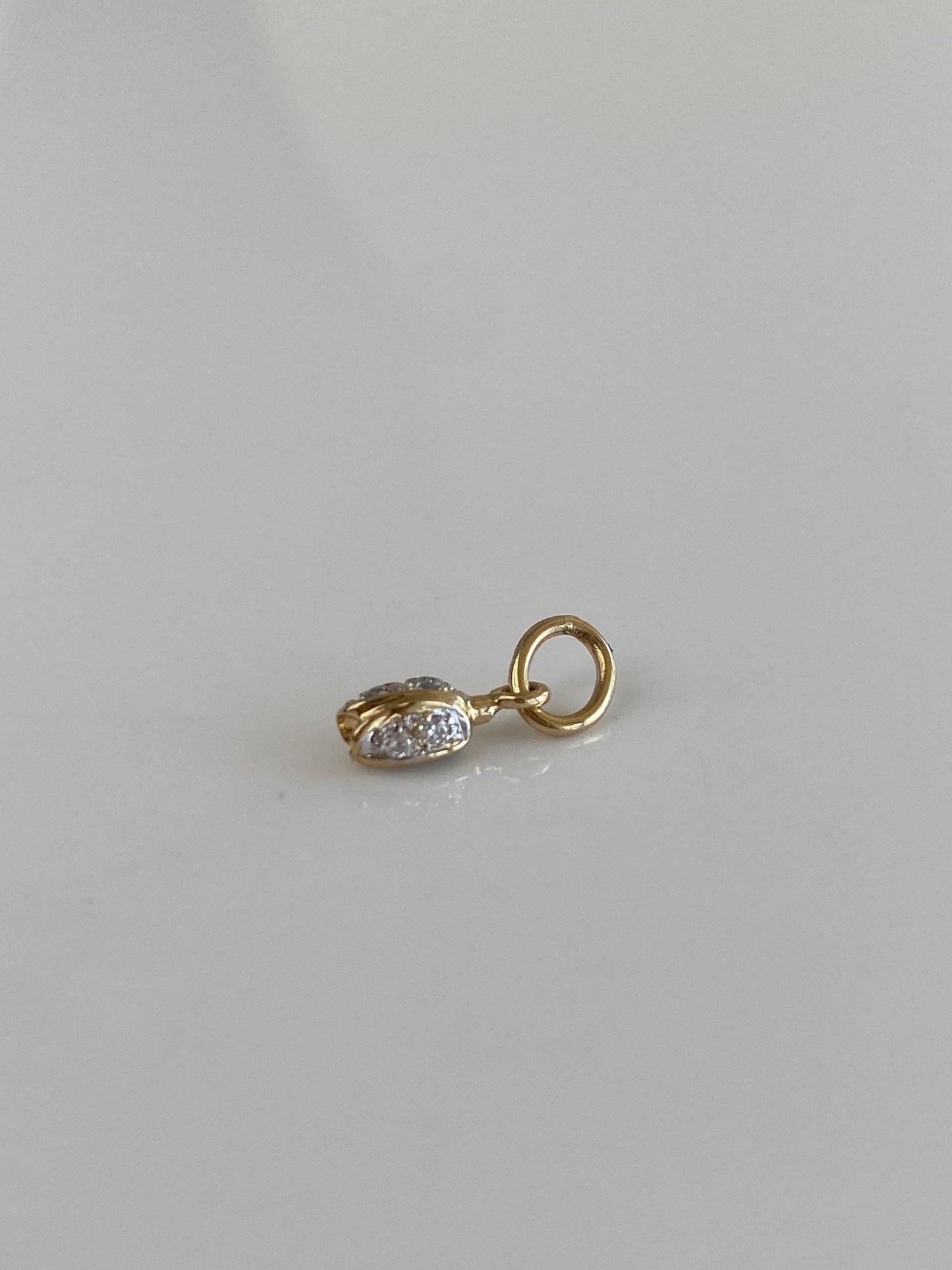 Vintage Solid 14k White & Yellow Gold Tiny Diamond Rose Bud Charm