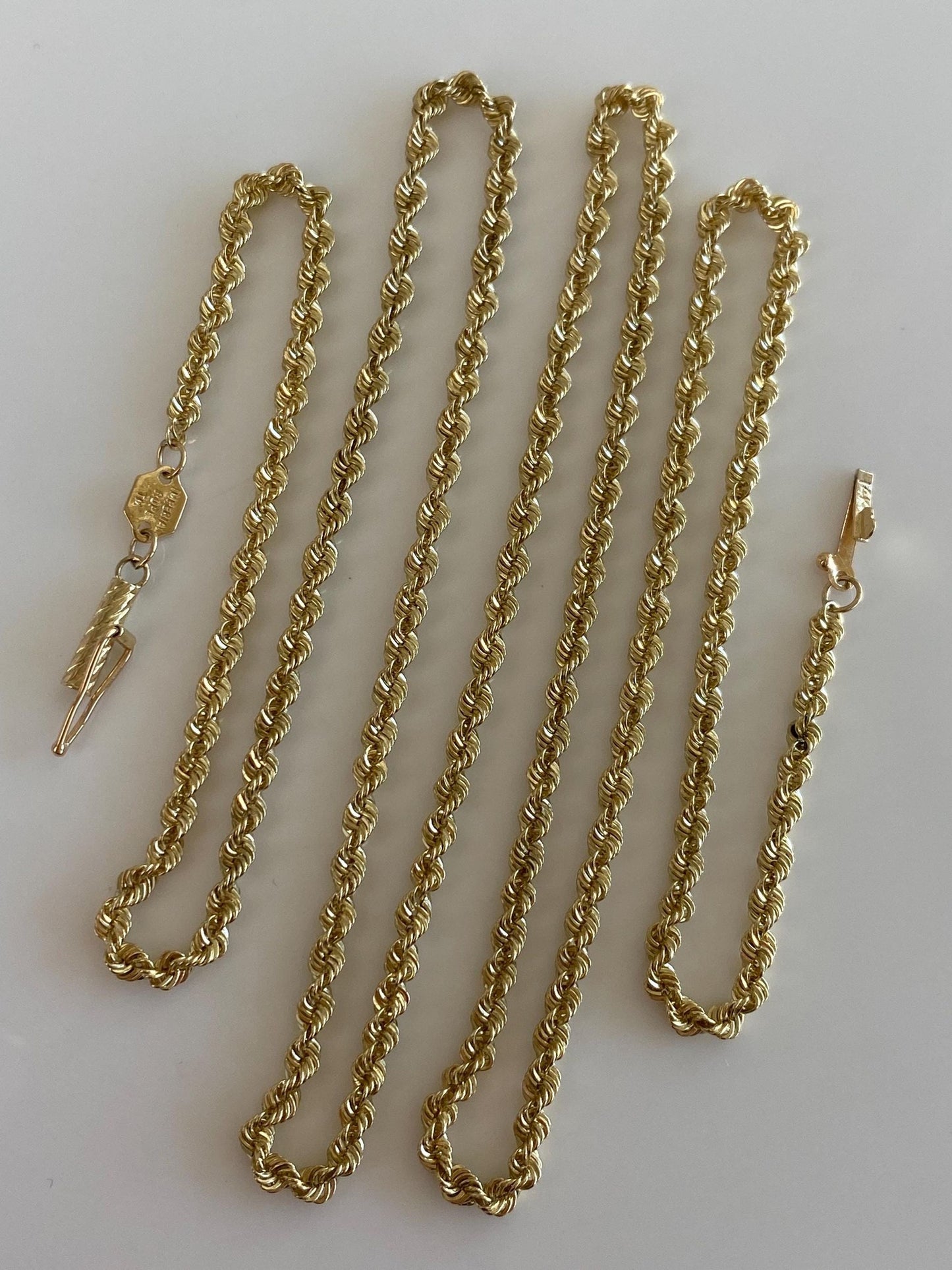 Vintage Solid 14k Yellow Gold Rope Chain Necklace - 24.25 inches