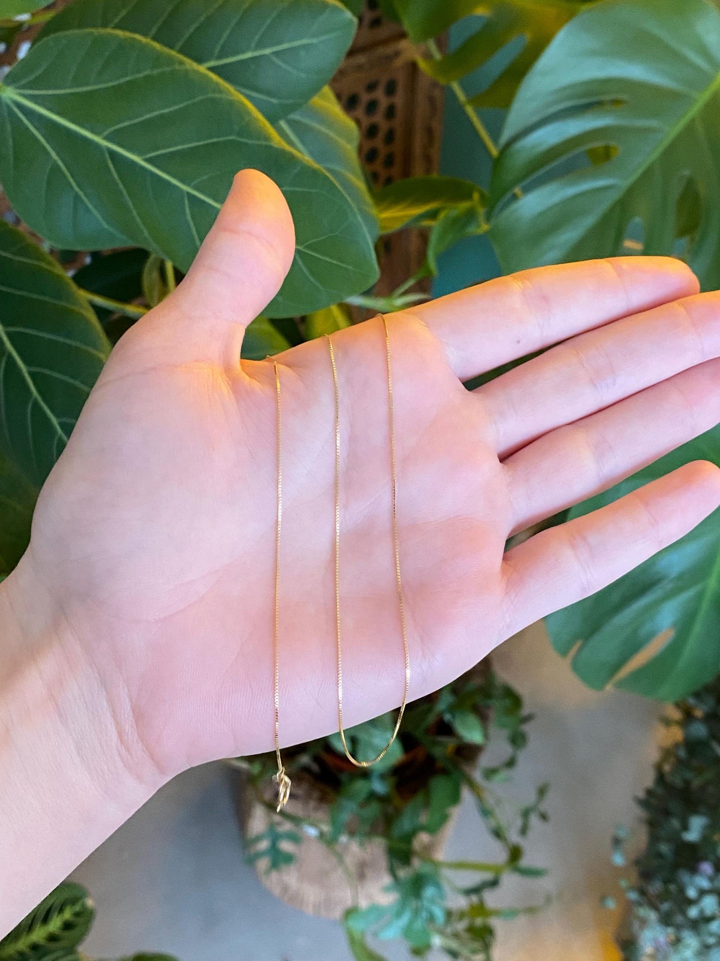 Vintage Solid 14k Yellow Gold Dainty Box Chain Necklace - 18 inches