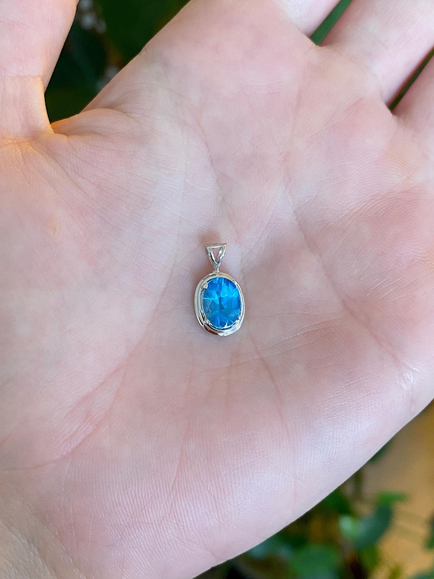 Solid 14k White Gold Topaz Charm