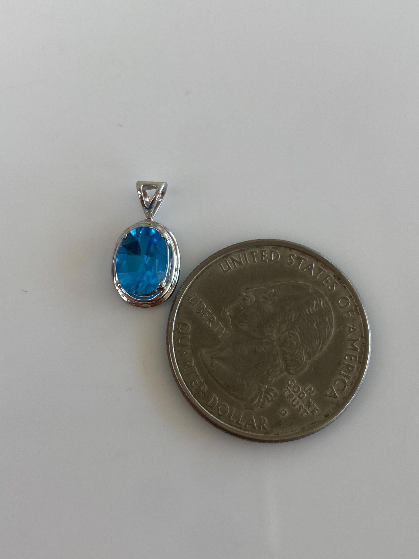 Solid 14k White Gold Topaz Charm