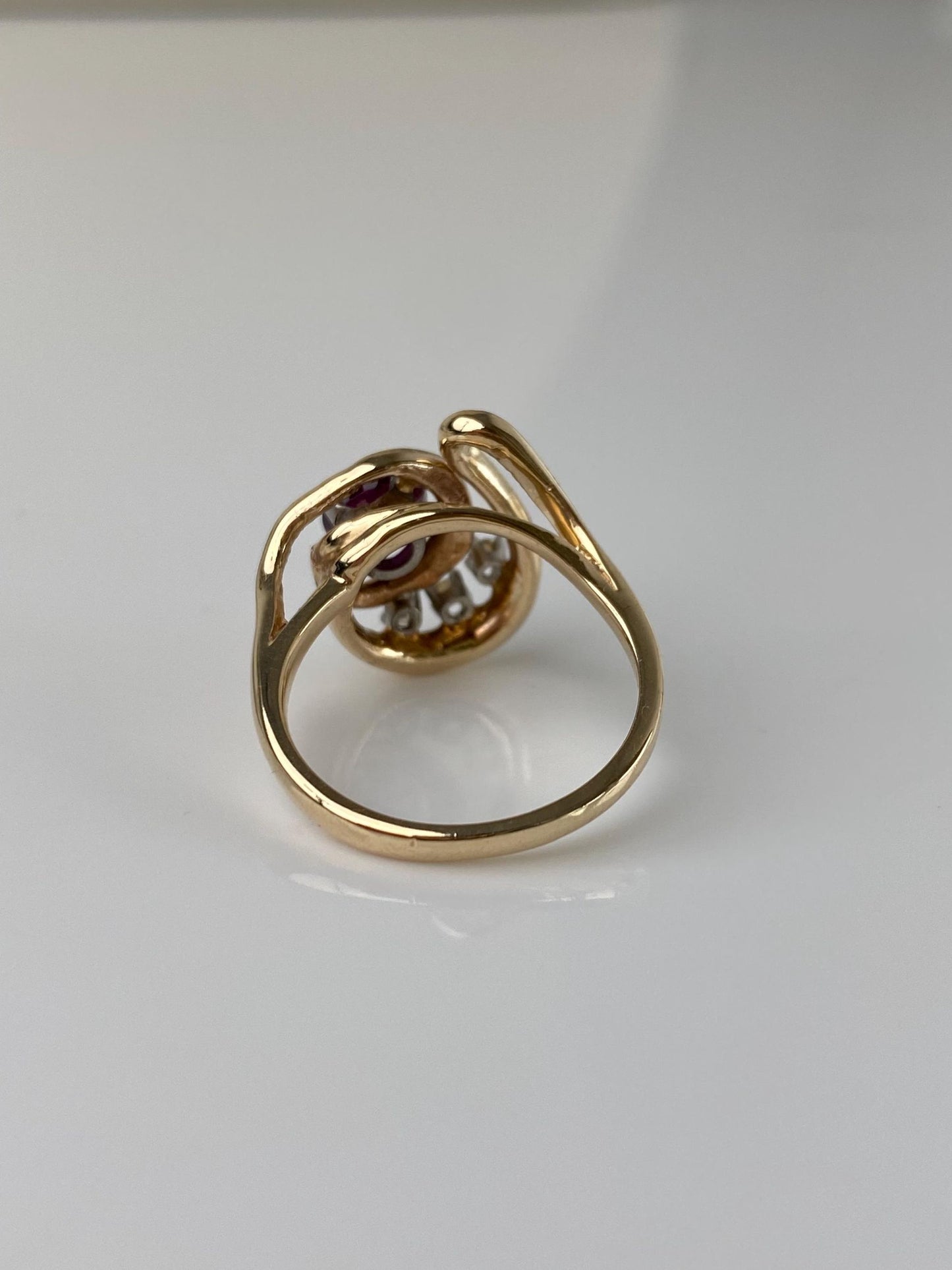 Vintage Solid 14k Yellow Gold Pink Sapphire Diamond Ring - Size 5.75