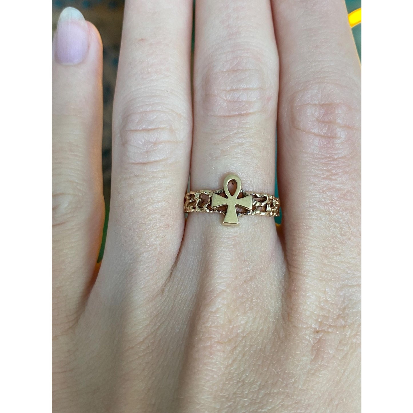 Vintage Solid 10k Yellow Gold Ankh Ring - Size 6.5
