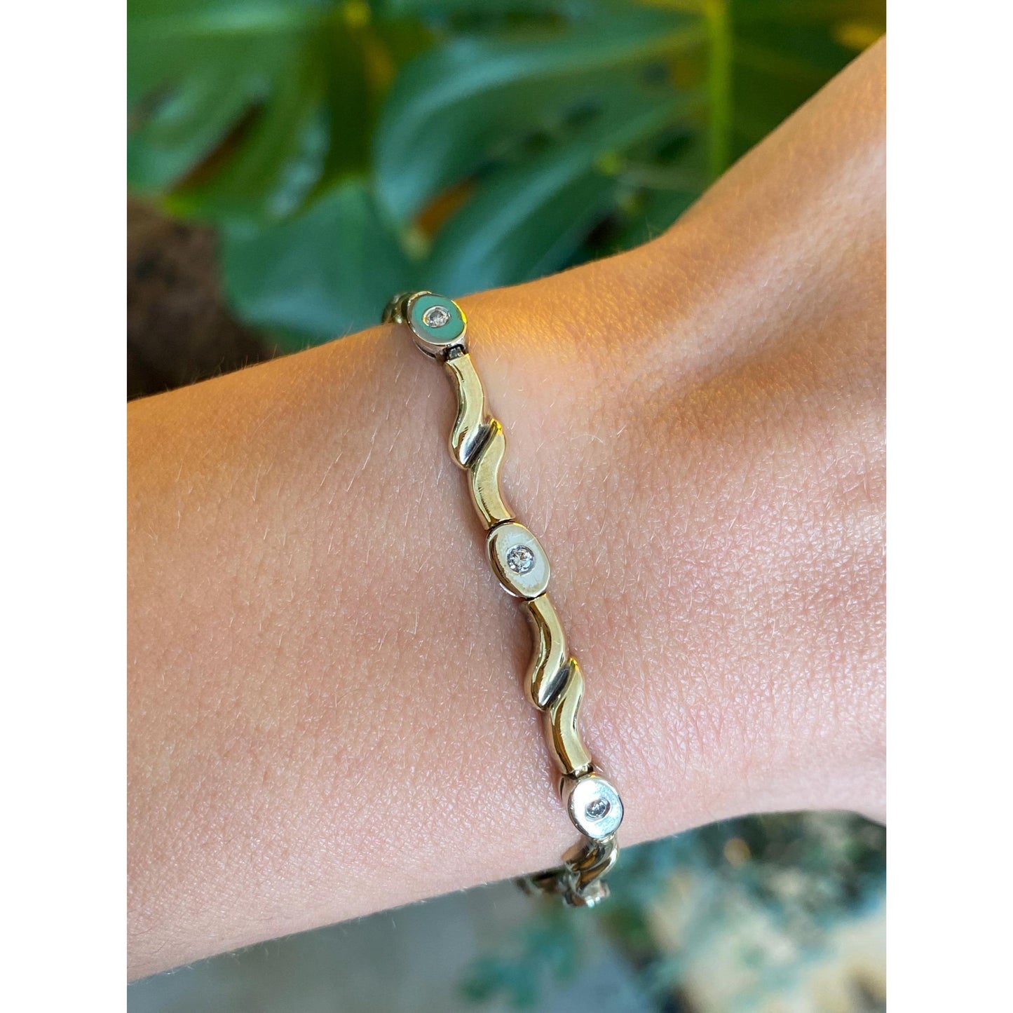 Solid 14k White & Yellow Gold Diamond Link Bracelet - 7.75 inches